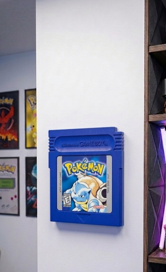 Oversized Pokemon Blue Game Boy Cartridge Replica 3D Printed Blastoise Display