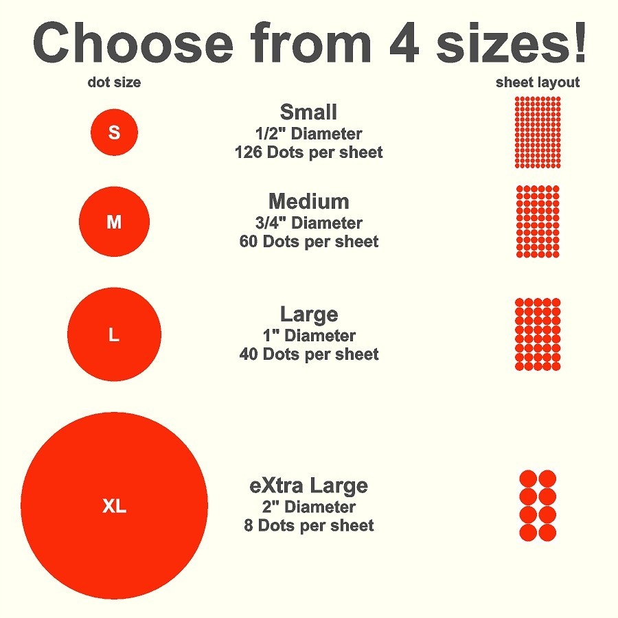 Polka Dot Self Adhesive Gloss Vinyl Stickers Choose from 20 Colors and 4 Sizes