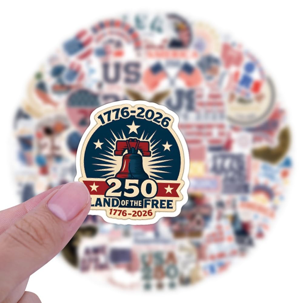 USA 250th Anniversary Stickers 50PCS Patriotic Waterproof Vinyl Decals Set