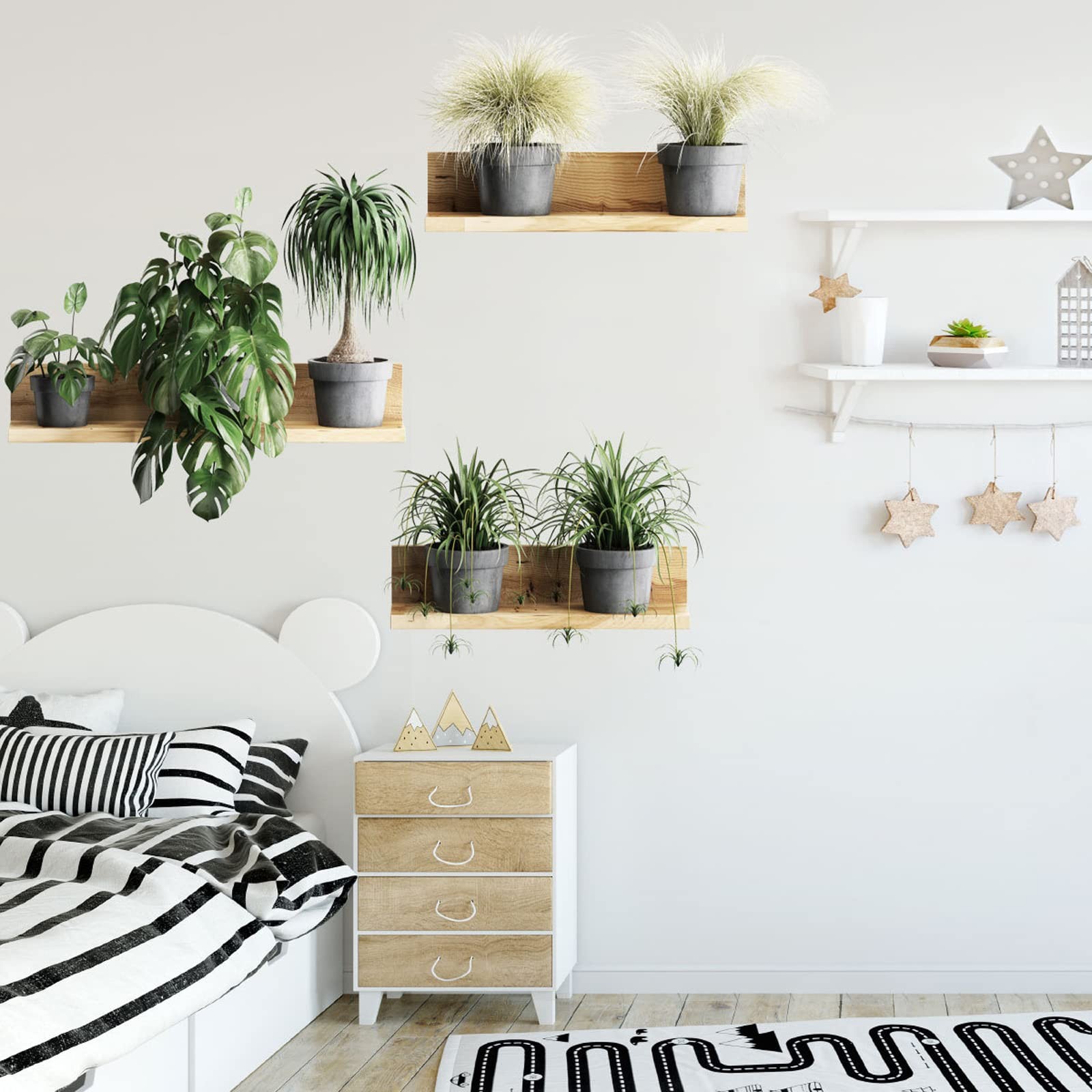 Creative Green Pot Plants Leaves Wall Decals 3D Bonsai Tropical Plant Wall St…