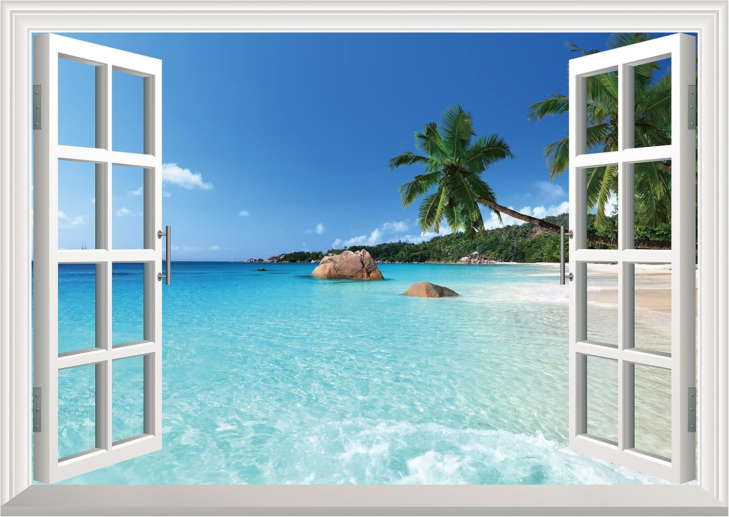 Fake Window Wall Sticker – Shoreline Lighthouse Faux Window Wall Mural for Wall