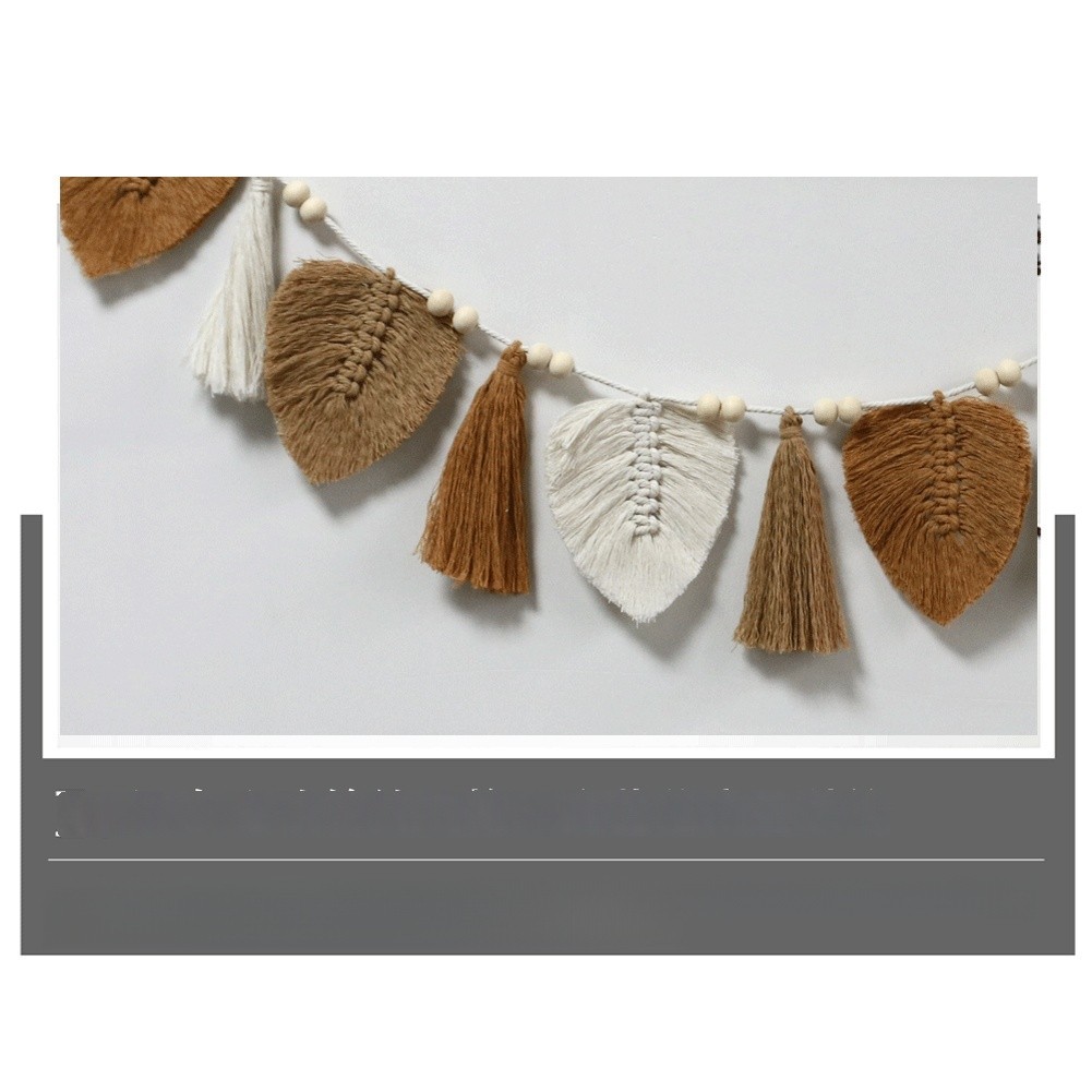 Wall Hanging Tapestry Cotton Blend Hand Woven Bohemian Leaf Fringe Decor
