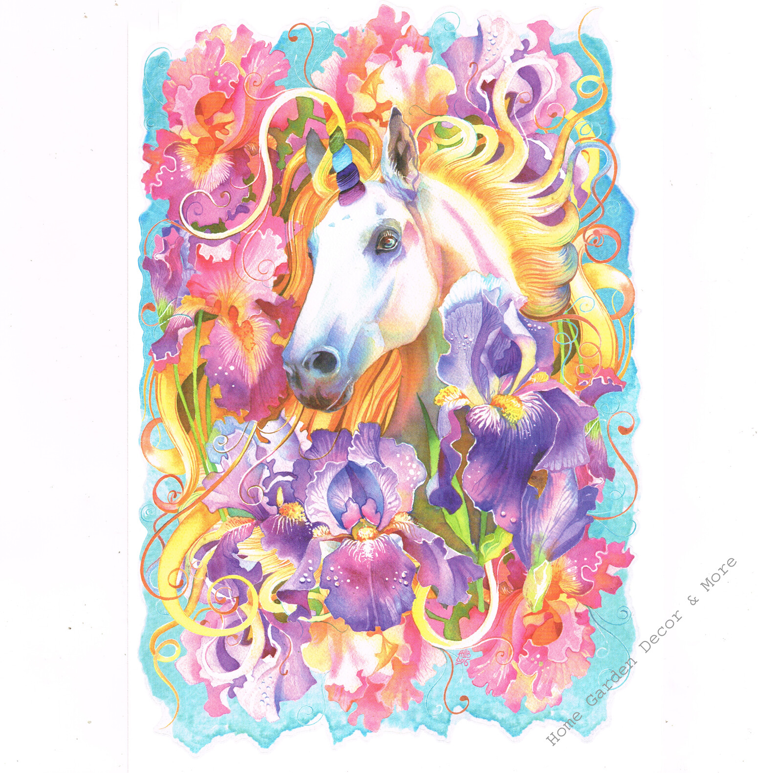 UNICORN GARDEN Iris Floral Wall Art Decals Appliques Stickers Mural Peel & Stick