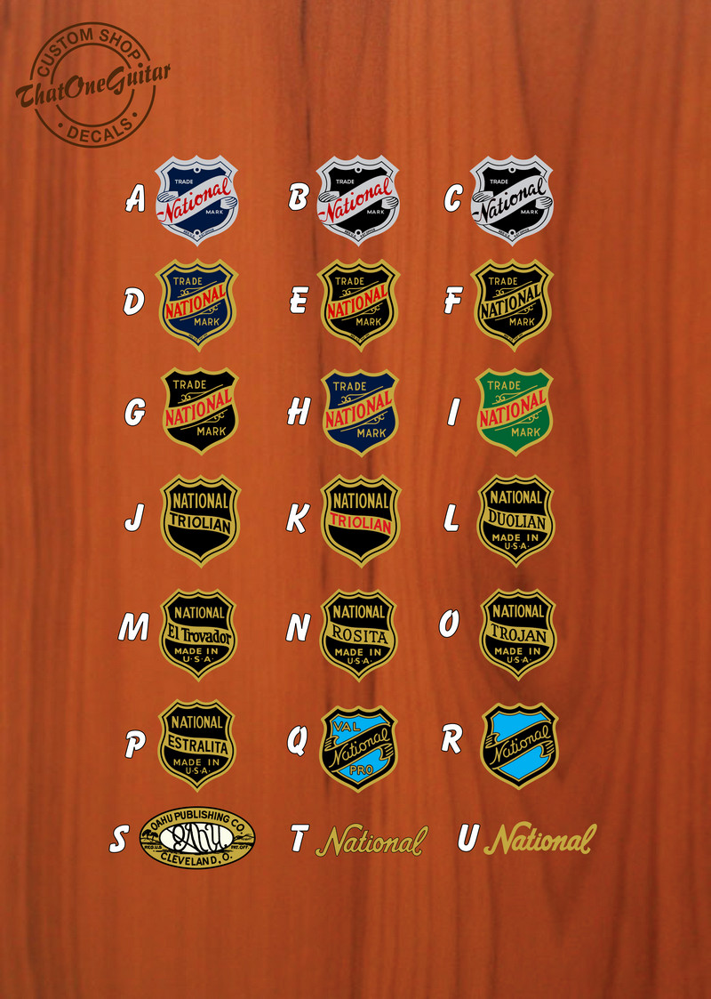 Vintage National String Instrument / Oahu Publishing Headstock Waterslide Decals