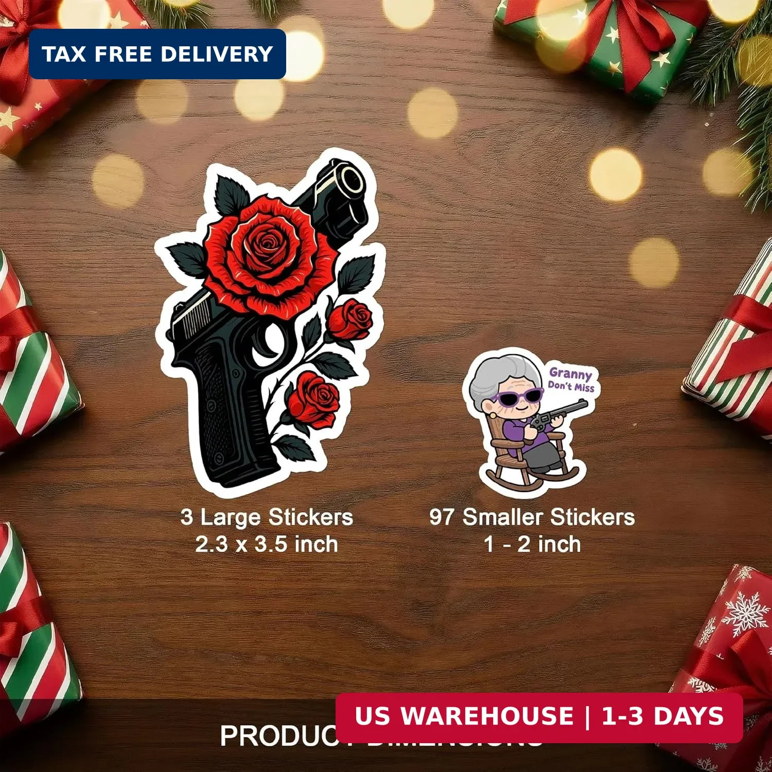 100 PCS Funny Gun Stickers Pack – Tactical Military Army Parody Vinyl Decals for