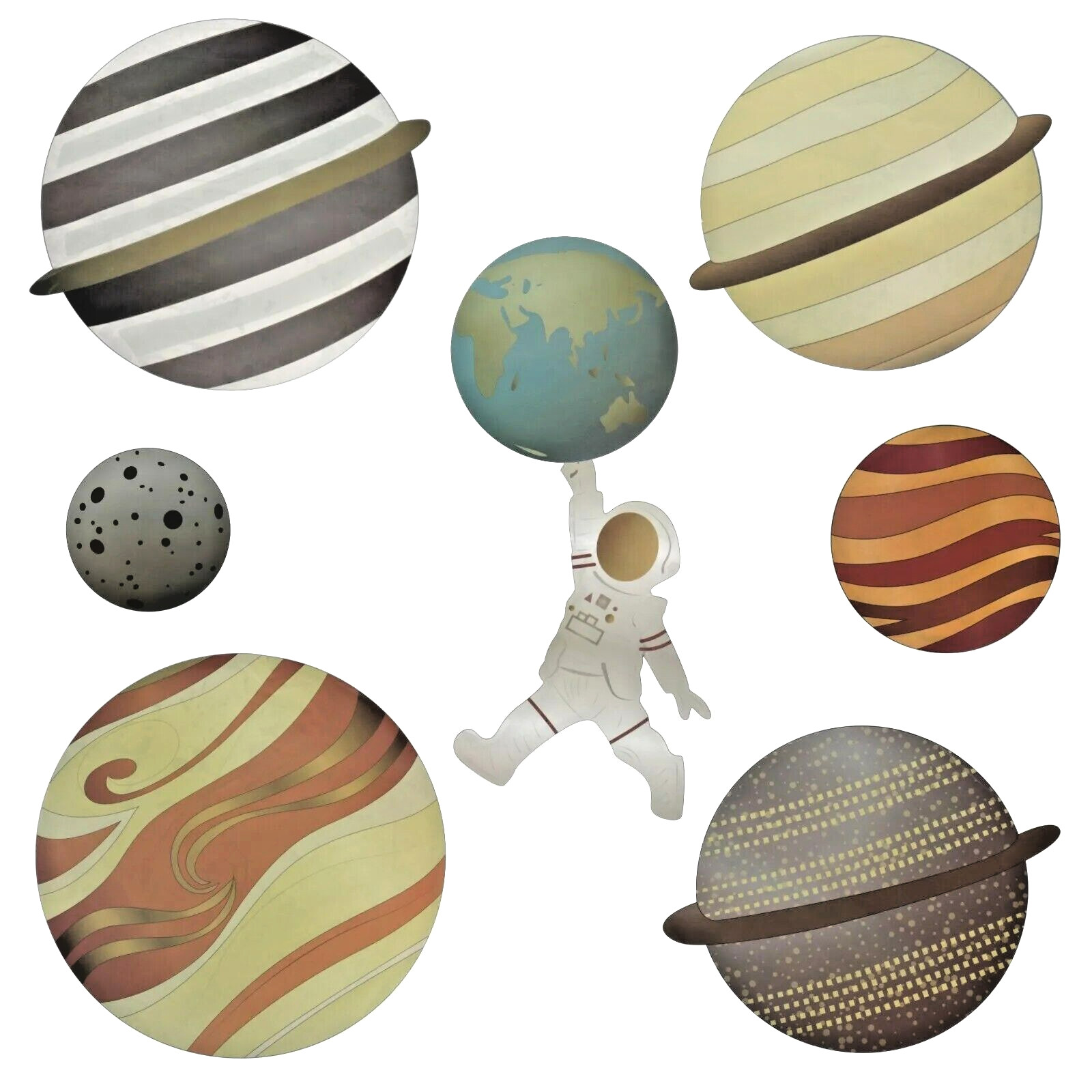 Retro Space Planets Room Decor Wall Decal Stickers Moon Hanging Astronaut Earth