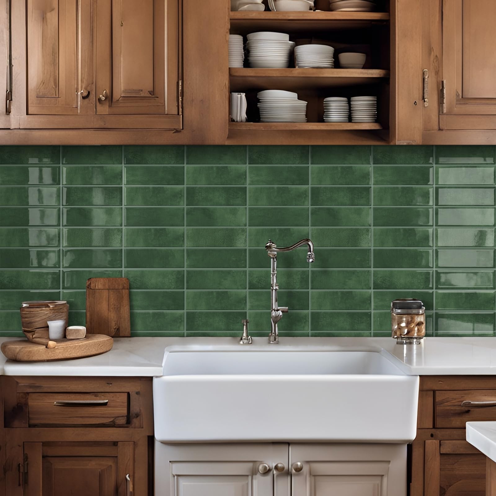 Peel and Stick Subway Backsplash Green Kitchen Bathroom Rectangle Self Adhesi…