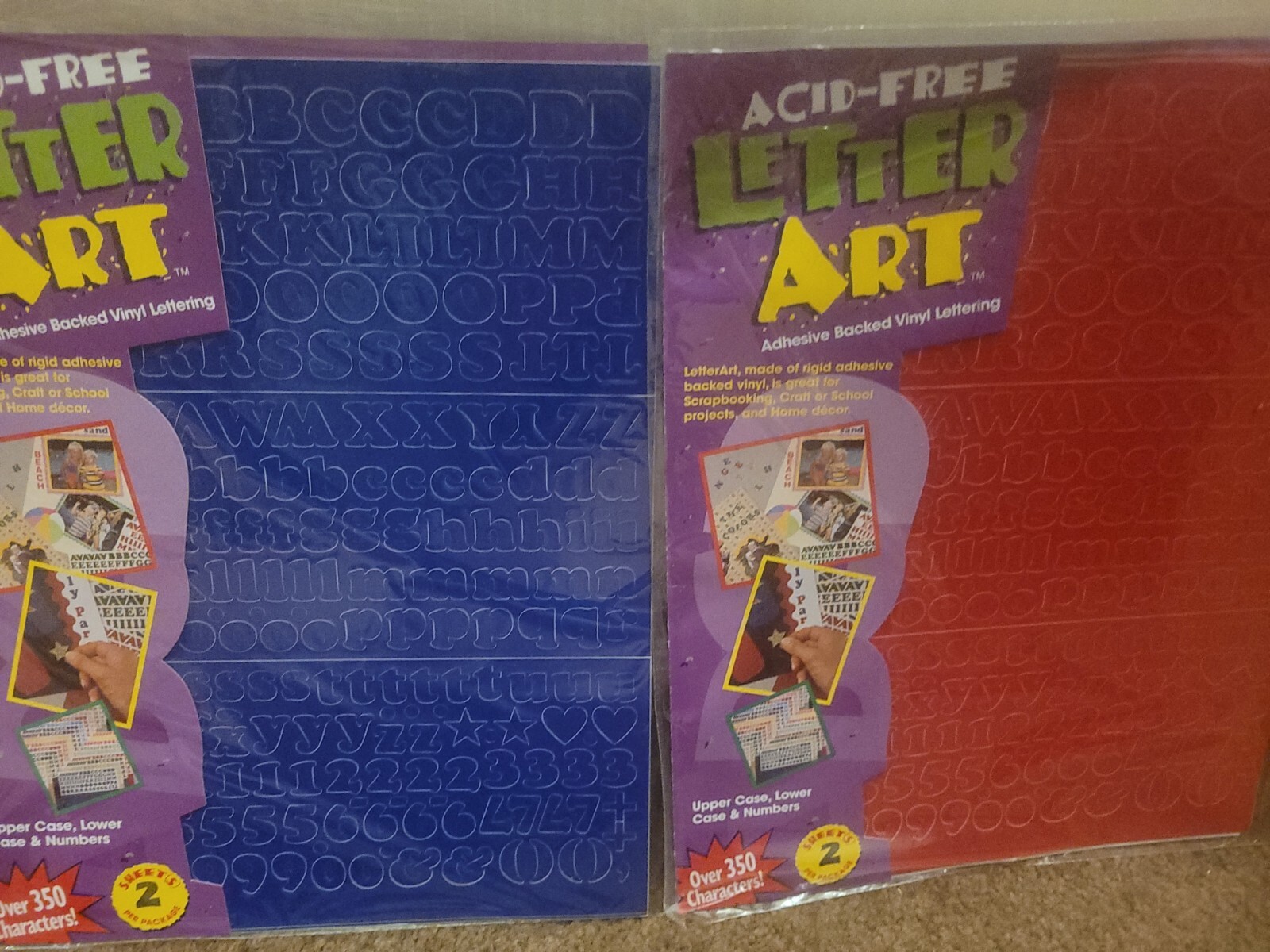 Lot of 2 Acid-Free Letter Art vinyl 538 Upper Lower Case 2 sheets Red Blue New