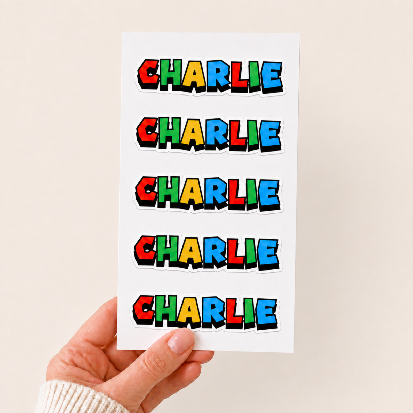 Set of 5 Custom Name Stickers Game Font, Personalized Gamer Name Labels