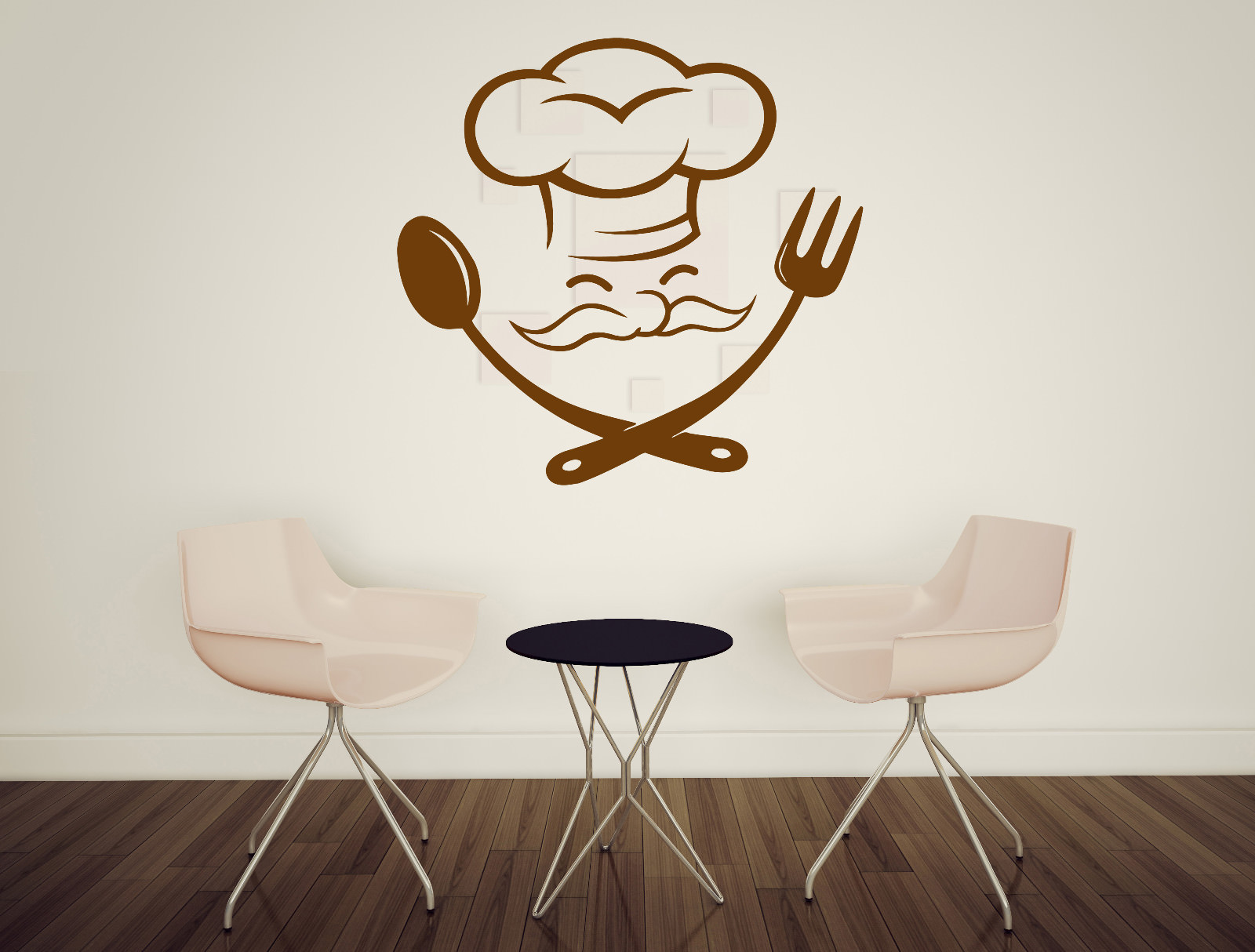 Chef Master Large Vinyl Decal Cheerful Chef Fork Spoon Wall Sticker (n577)