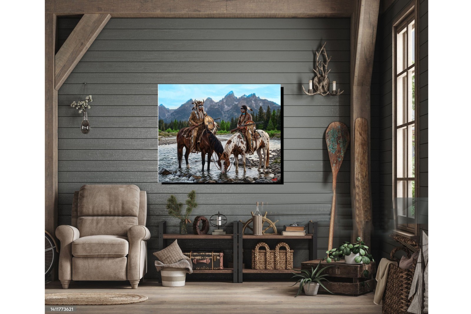 Native American Indian Chief & Buffalo, Best Friends Gallery Canvas Wrap SN/LE