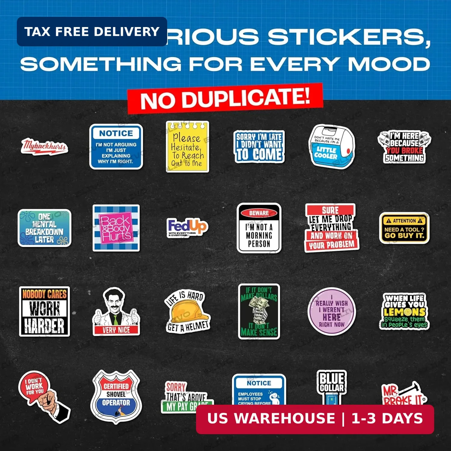 200 PCS Hard Hat Stickers for Adults (No Duplicates) Sarcastic, Meme, & Funny St
