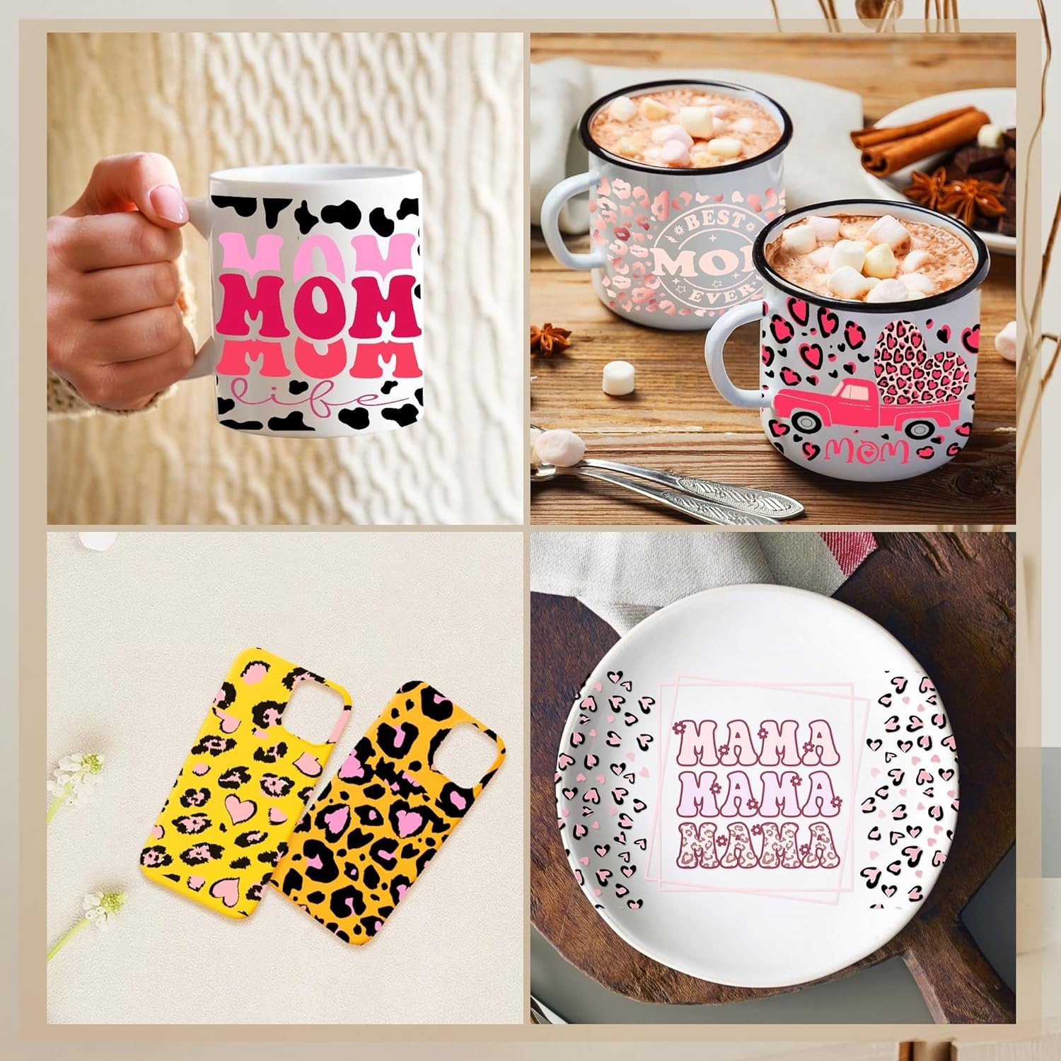 UV DTF Cup Wrap Transfer – 8 Sheets Boho Mama UV DTF Transfer Stickers for 16…