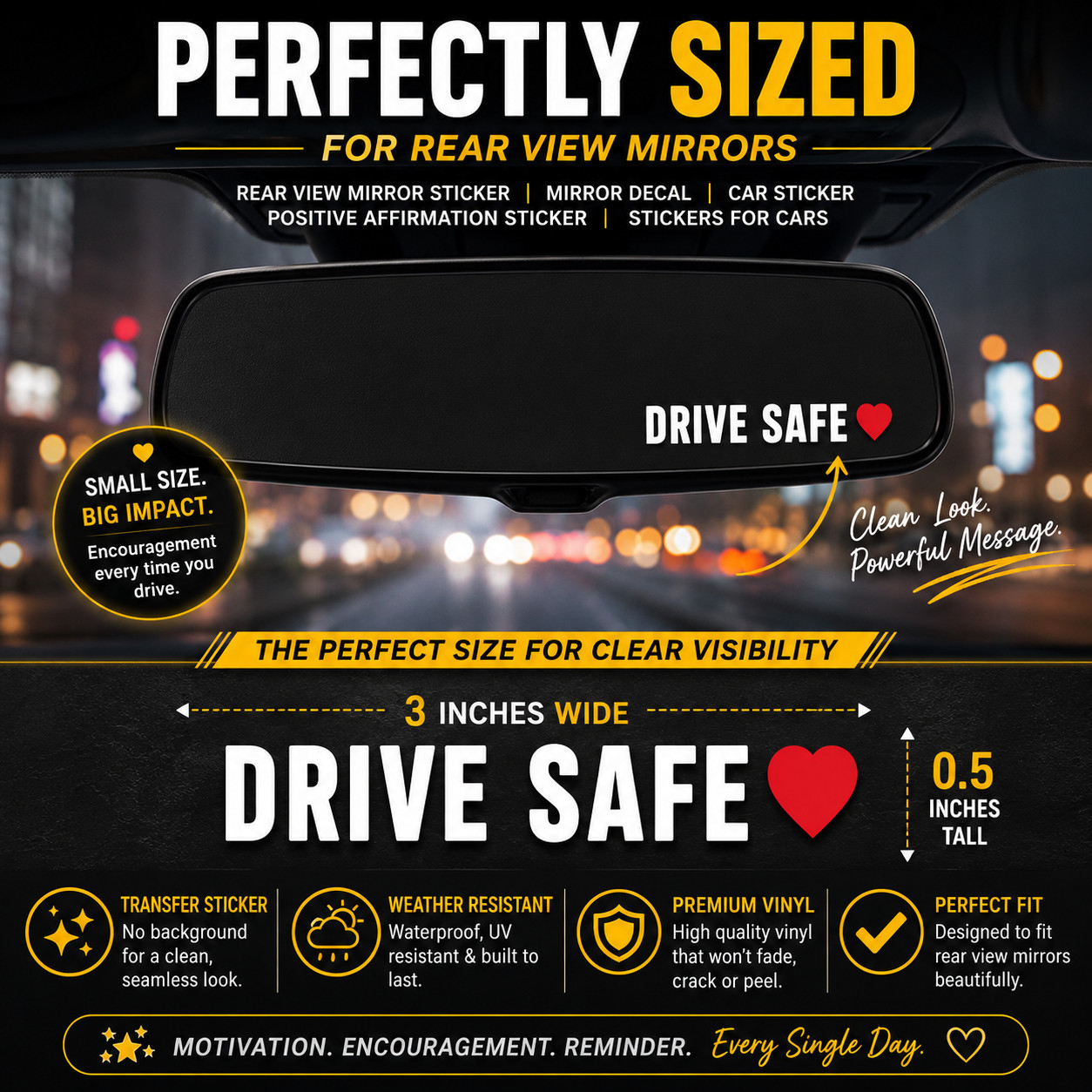 Rear View Mirror Sticker Decal, Positive Affirmations for Men and Women, 4 Pack