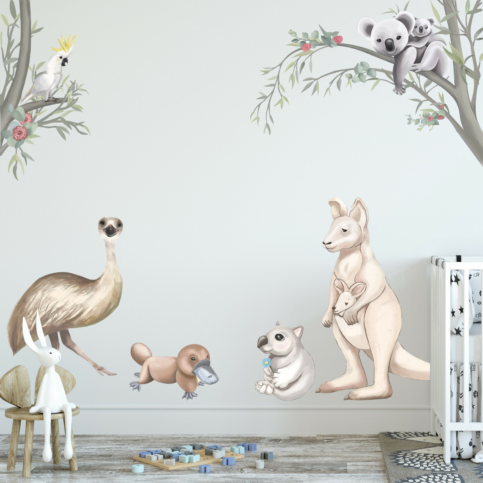 Australian Animals Koala Kangaroo Wall Fabric Decal Set Sticker Baby Room Decor