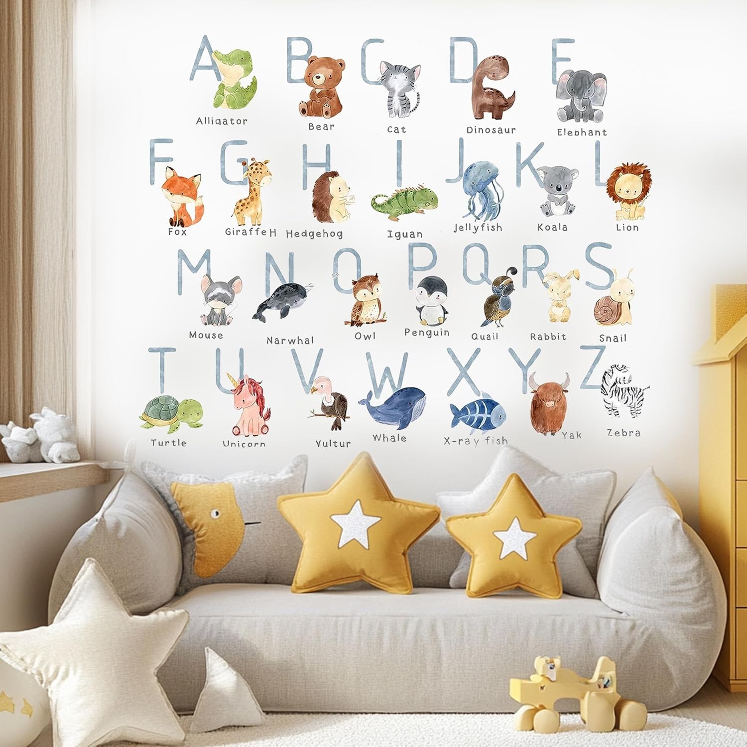 Alphabet Wall Decals for Kids Nursery Playroom Classroom Animal Letters