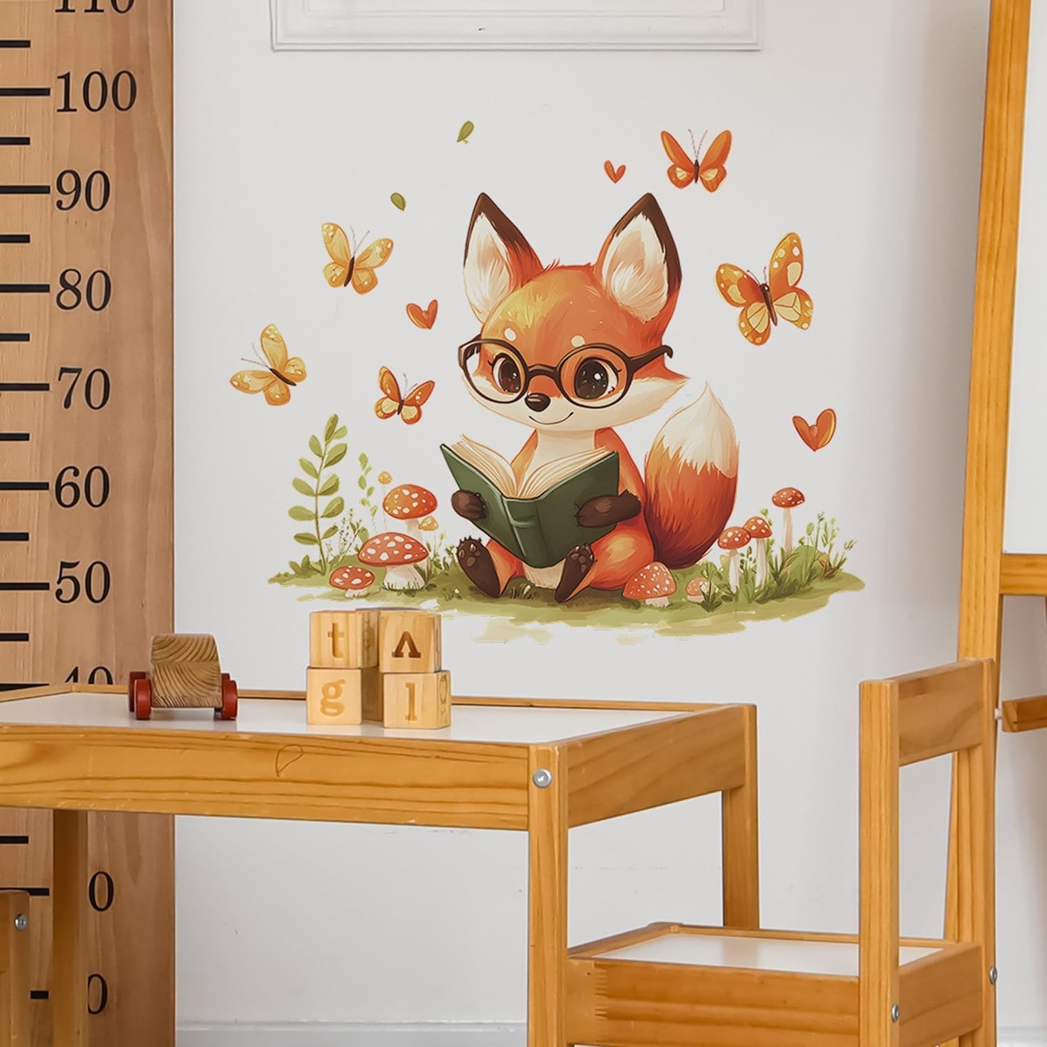 Woodland Fox Kids Wall Decal Nursery Decor with Butterflies Mushrooms 11.8 x …