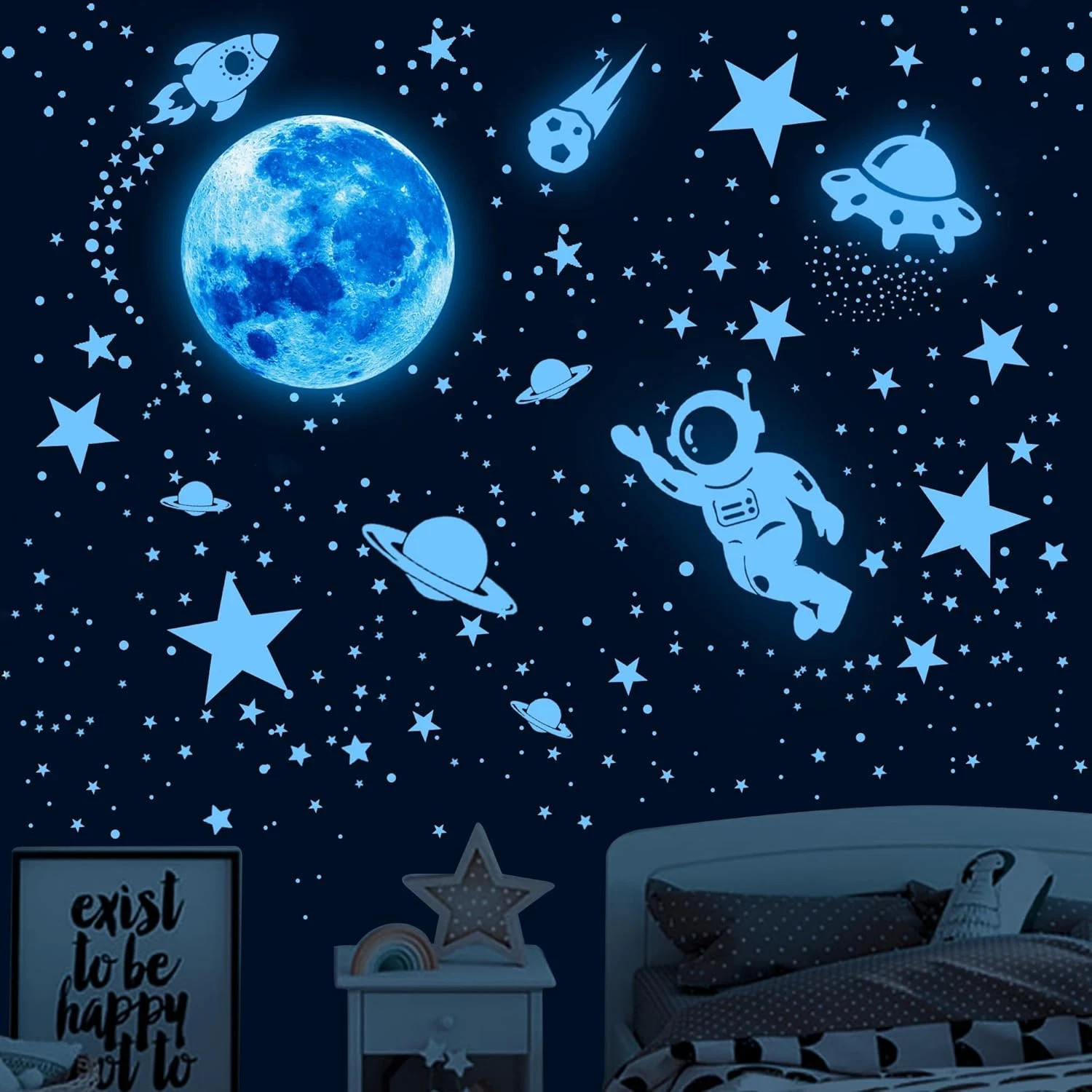 530Pcs Glowing Stars for Ceiling,Glow in the Dark Stars,Space Wall Decals Solar