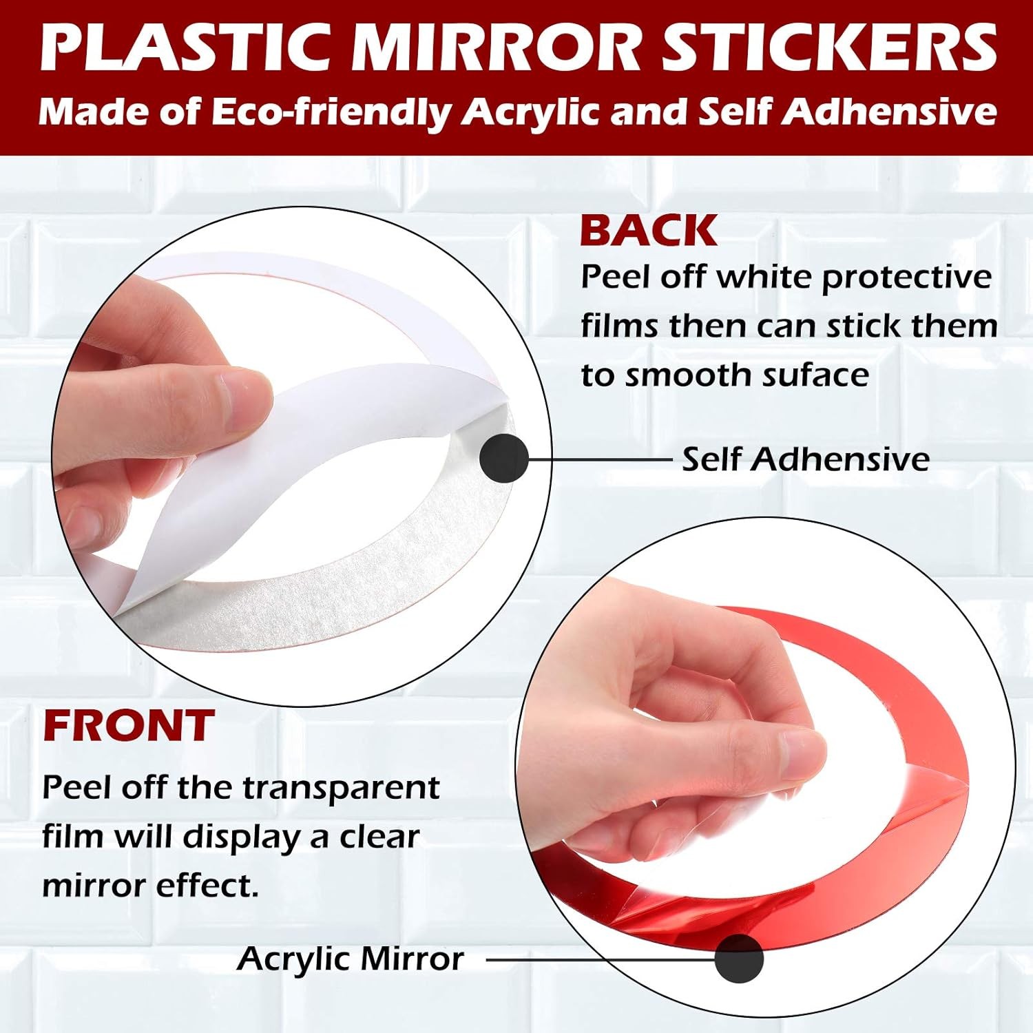 Outus 72 Pieces Wall Stickers Decor Acrylic Circle Mirror Clear,silver