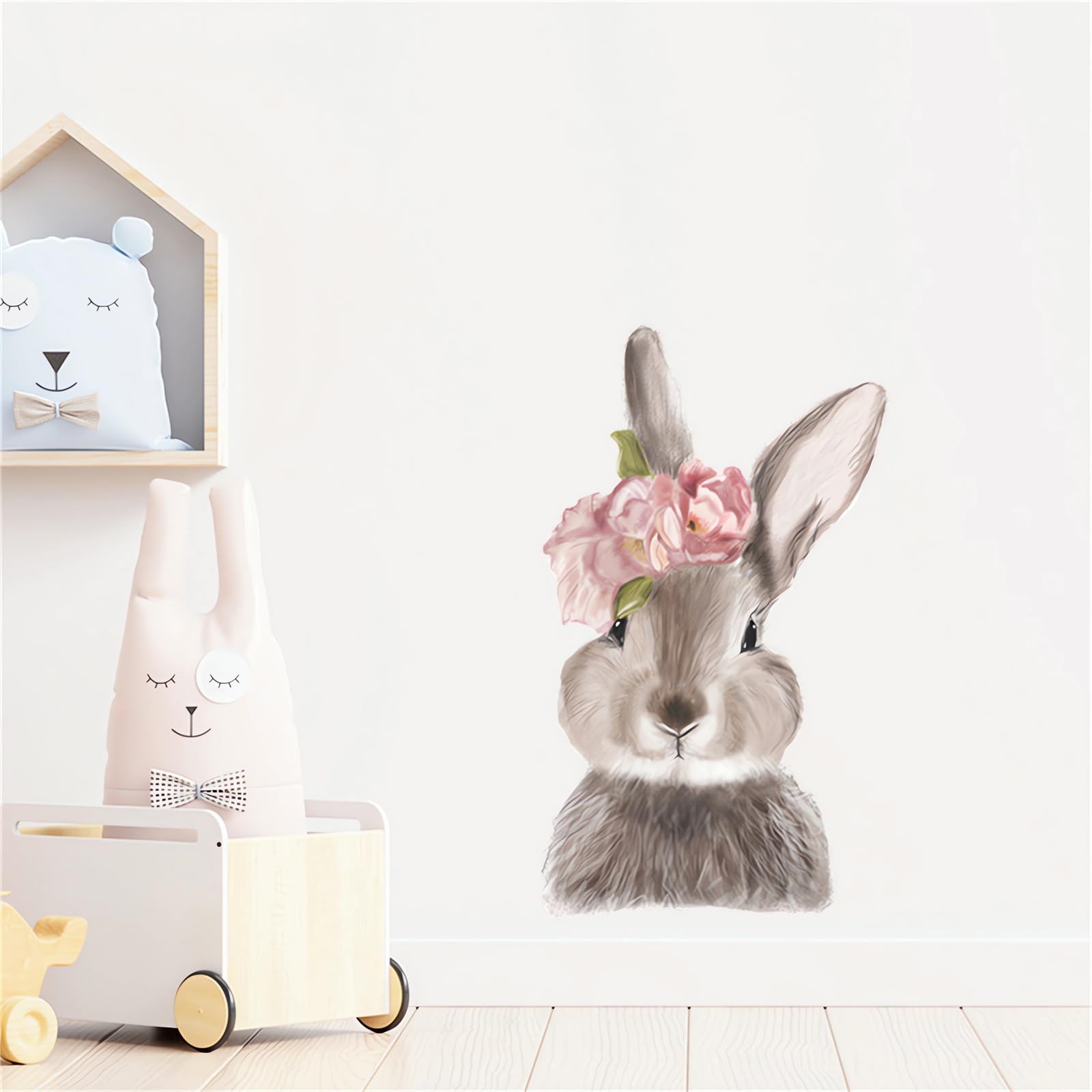 Cute Bunny Flower Wall Stickers, Cartoon Rabbit Animal Wall Decals Removable …