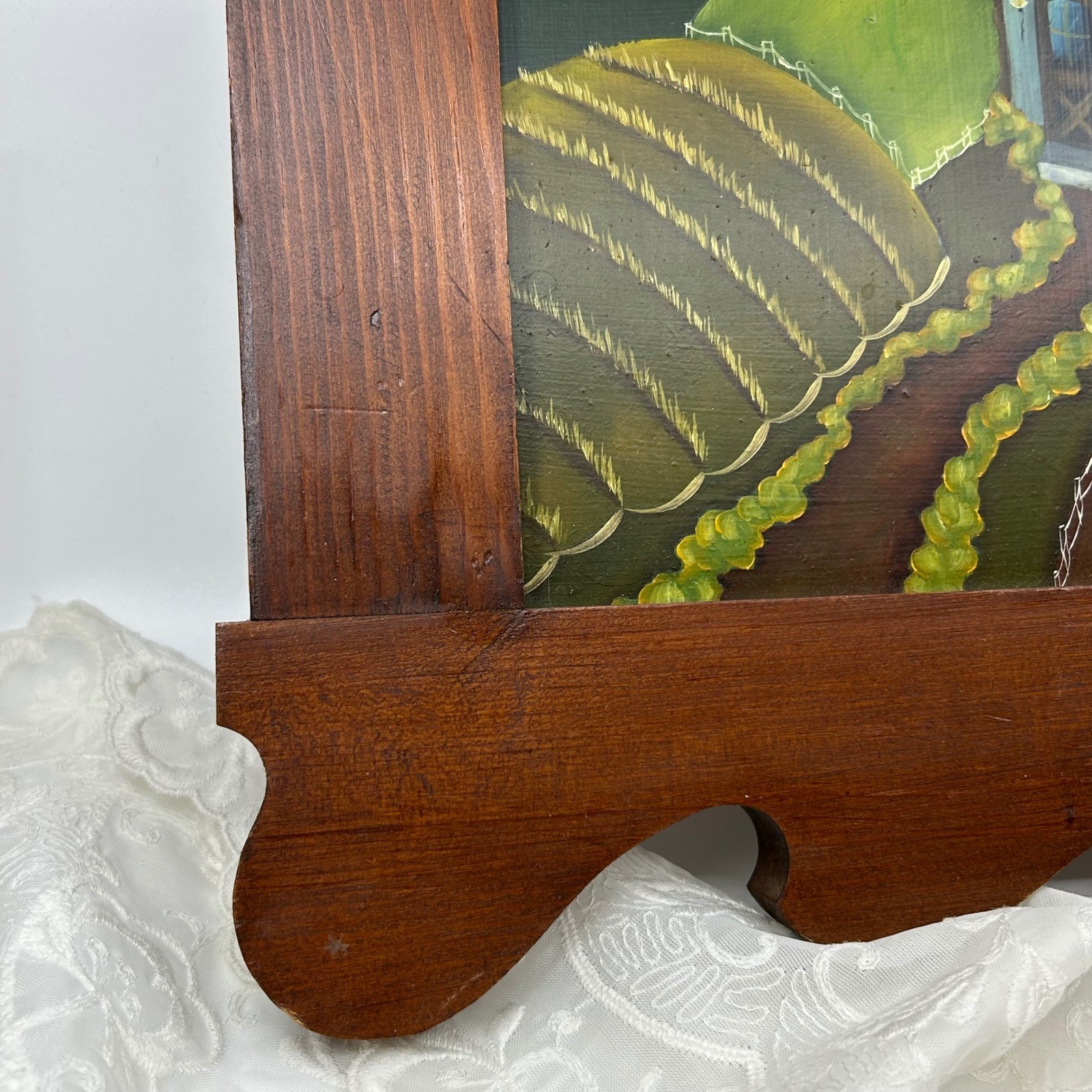 Vintage Hand-painted Farm House Landscape Cottagecore Ornate Wooden Wall Art