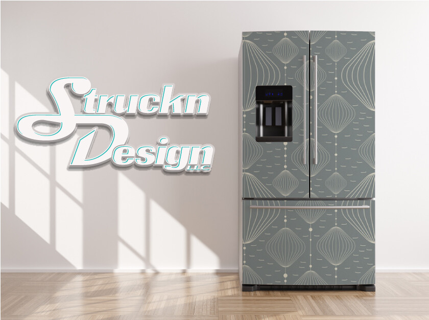 Gray Retro White Lines Diamond Fridge Freezer Wrap Side Door Vinyl Decal