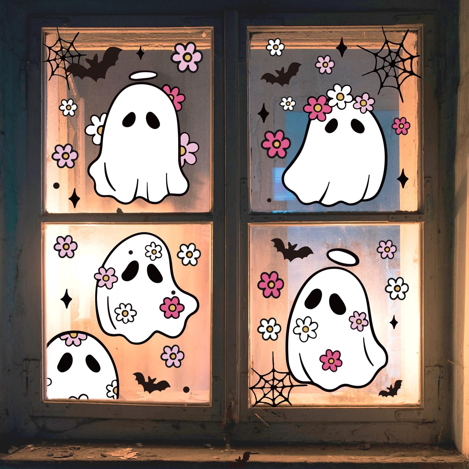 JarThenaAMCS 84Pcs Halloween Window Clings Floral 7.9 x 11.8 inch, Multicolor