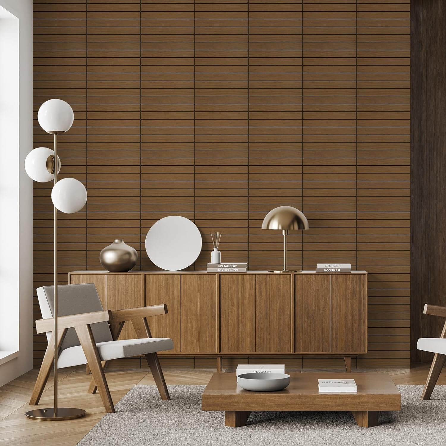 Peel & Stick Wood Slat Wall Panels 12"x12" 30×30cm Decorative PVC Soundproof