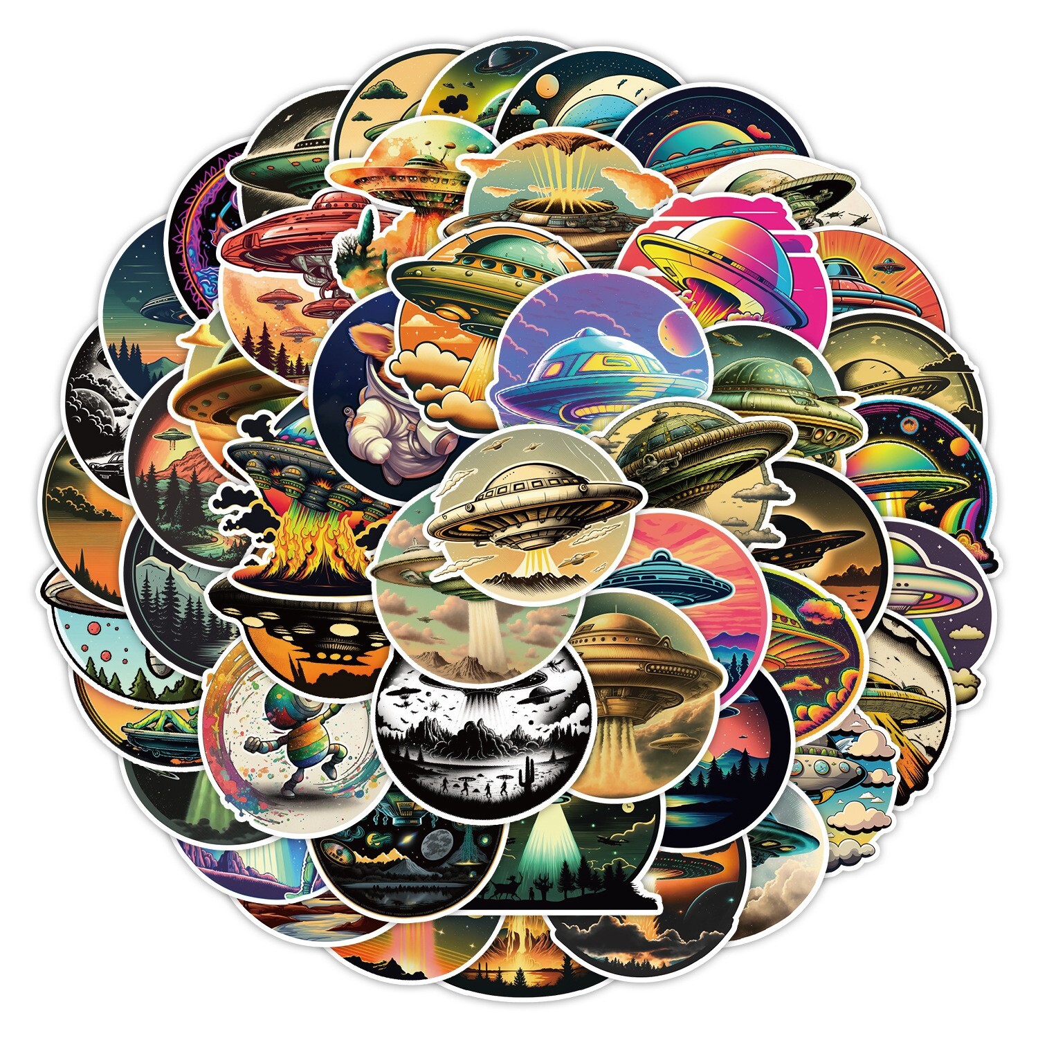 50 Pcs Stickers Astronaut UFO Alien Spaceship Laptop Luggage Car Graffiti Vinyl