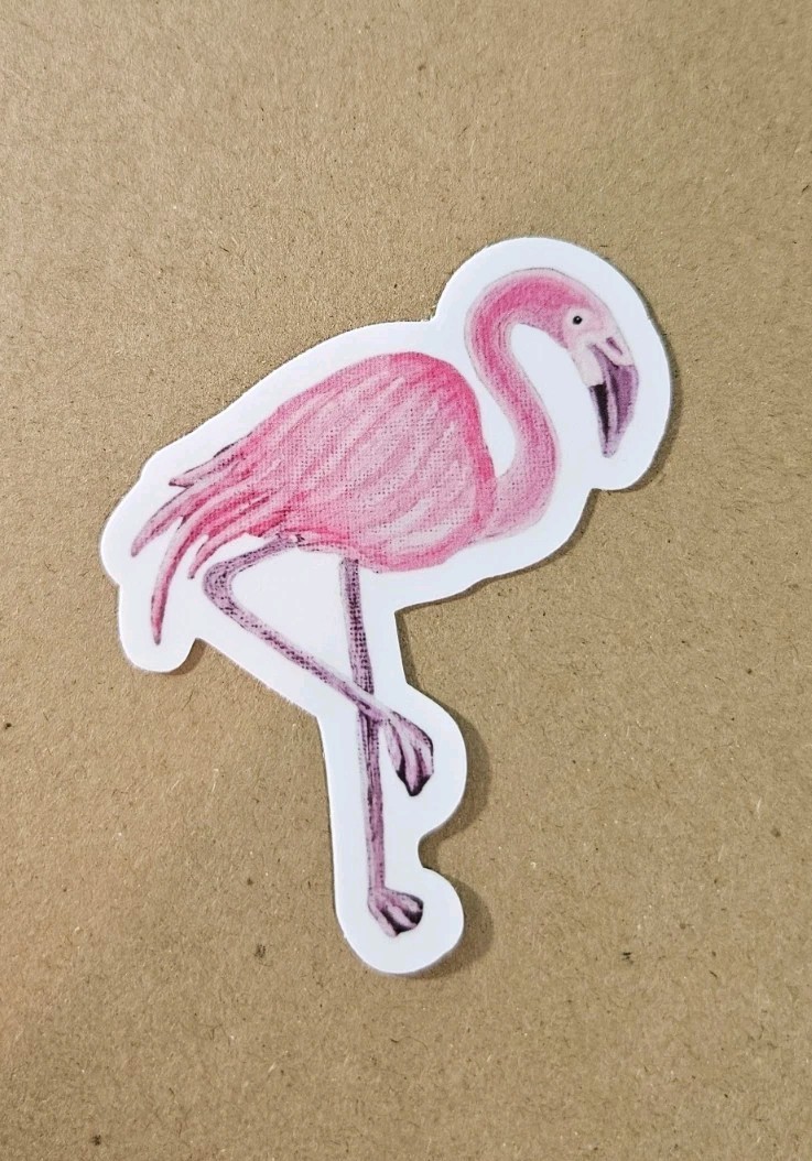 Flamingo Sticker Matte Vinyl, Original Art, 3" Tall Die Cut Sticker of Bird Art