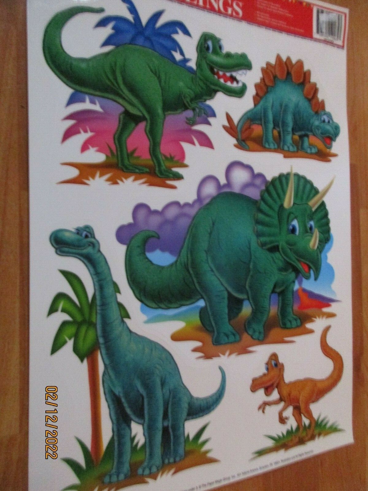 Dinosaur Color Clings Paper Magic Vintage 5pc Window Decoration NOS