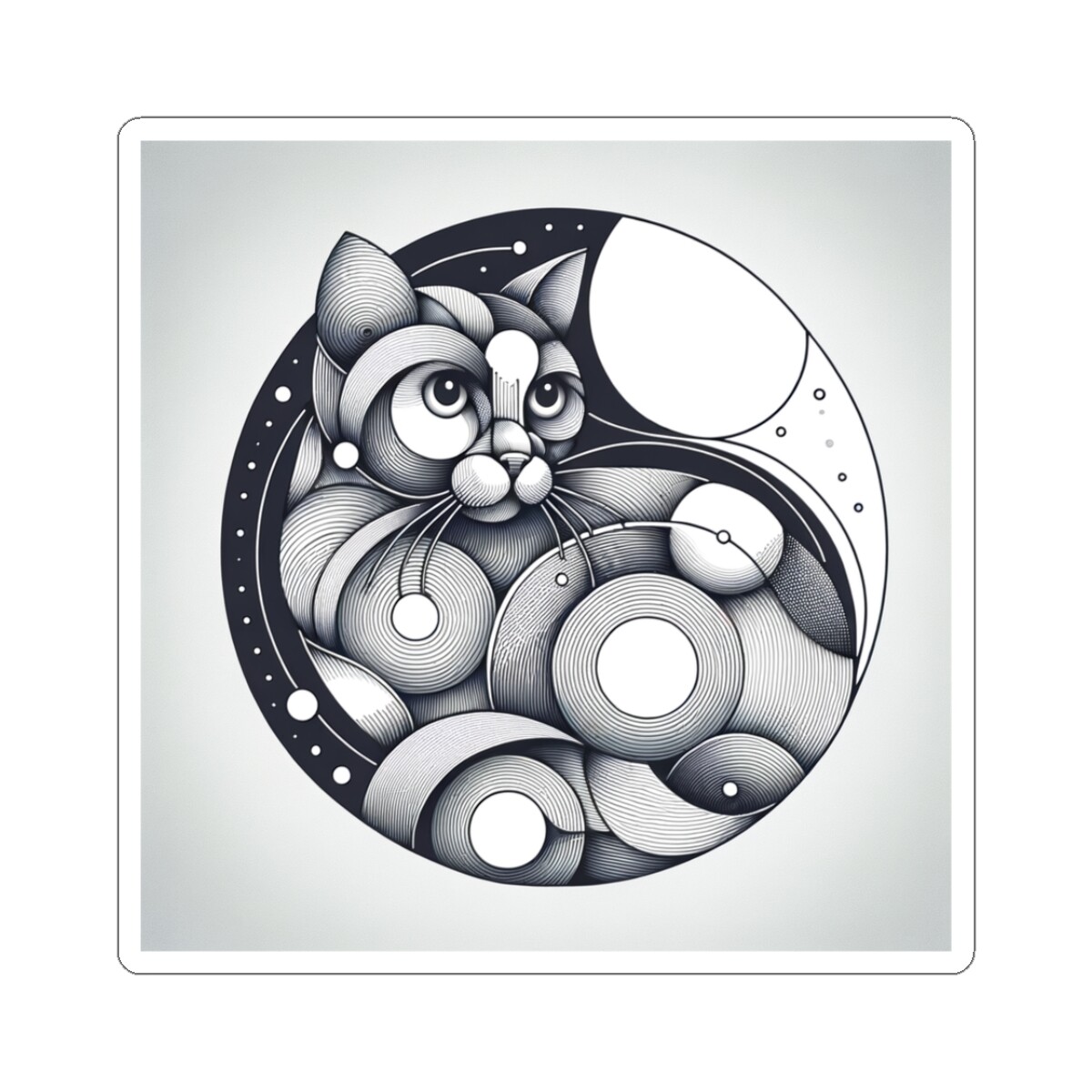 Sticker Geometric Line Art Cat Silver Minimalist 2×2 3×3 4×4 6×6