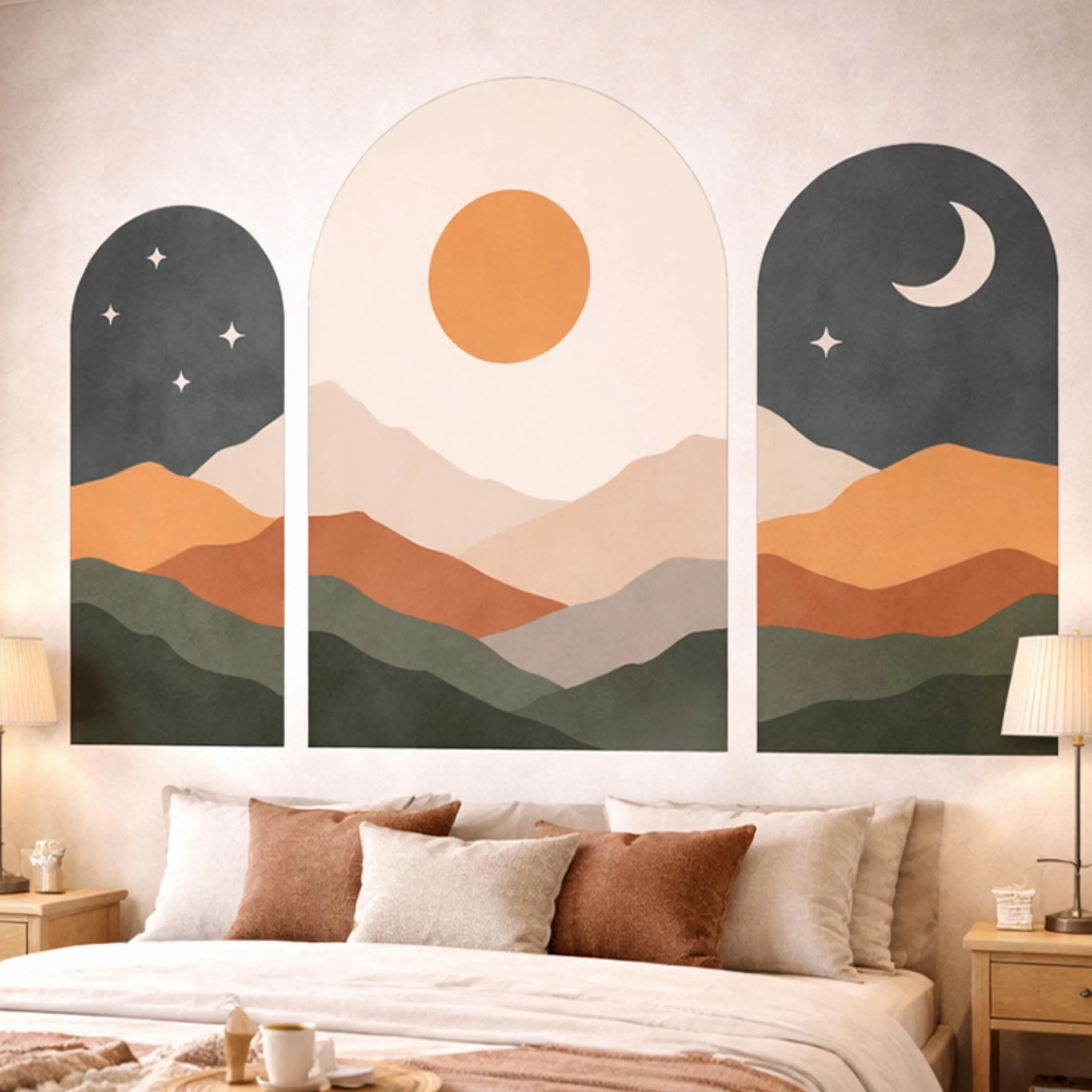 Boho Mountain Decal | Sun and Moon Art