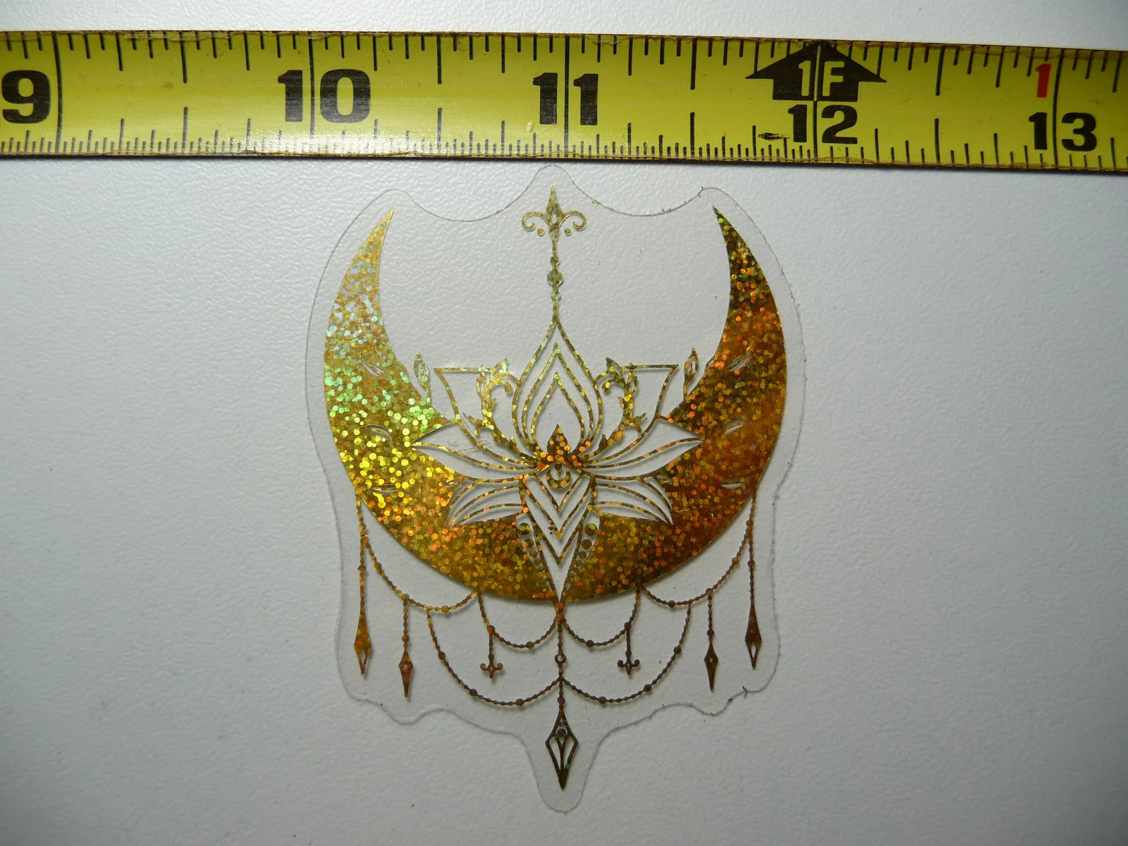 HOLOGRAPHIC LOTUS PLANT CRESCENT MOON SMALL STICKER DECAL REFLECTIVE SHINY