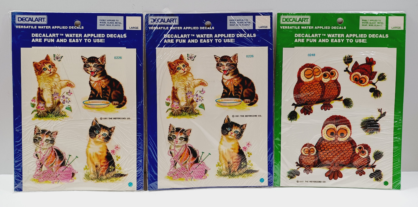 VTG 1981 Meyercord Decalart 0226 Cats 0248 Owls Water Applied Decals NOS UNUSED