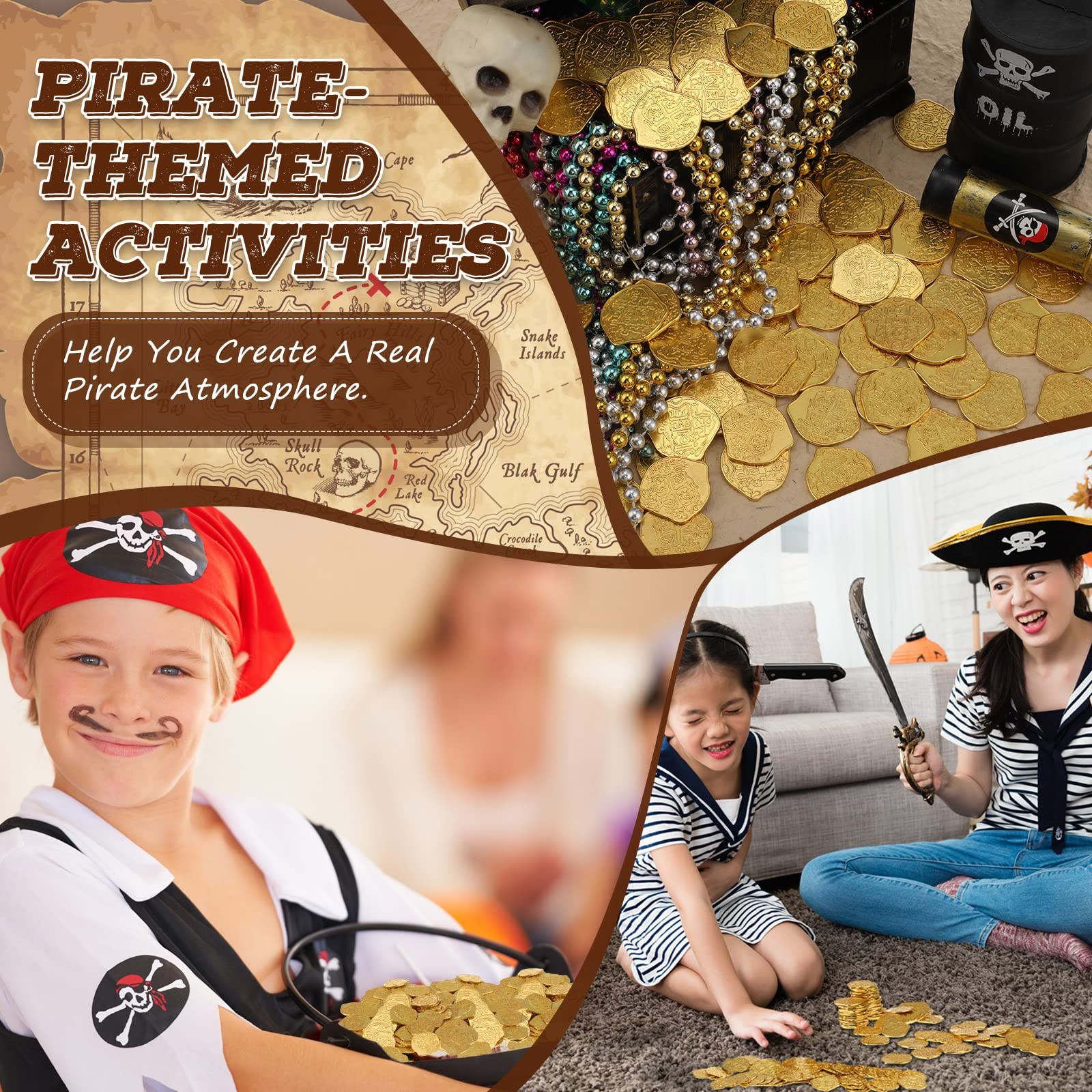 Hanaive 100 Pcs Metal Pirate Coins Treasure Chest Spanish Medium, Gold