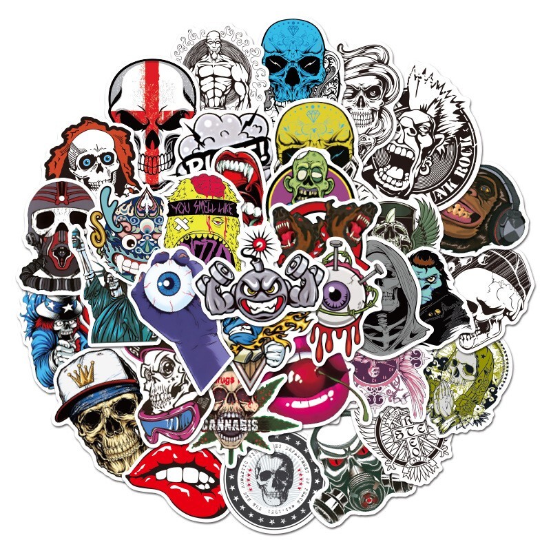 50 pcs Sticker Horror scary skull Stickers Vinyl Skateboard Luggage Pack Logo