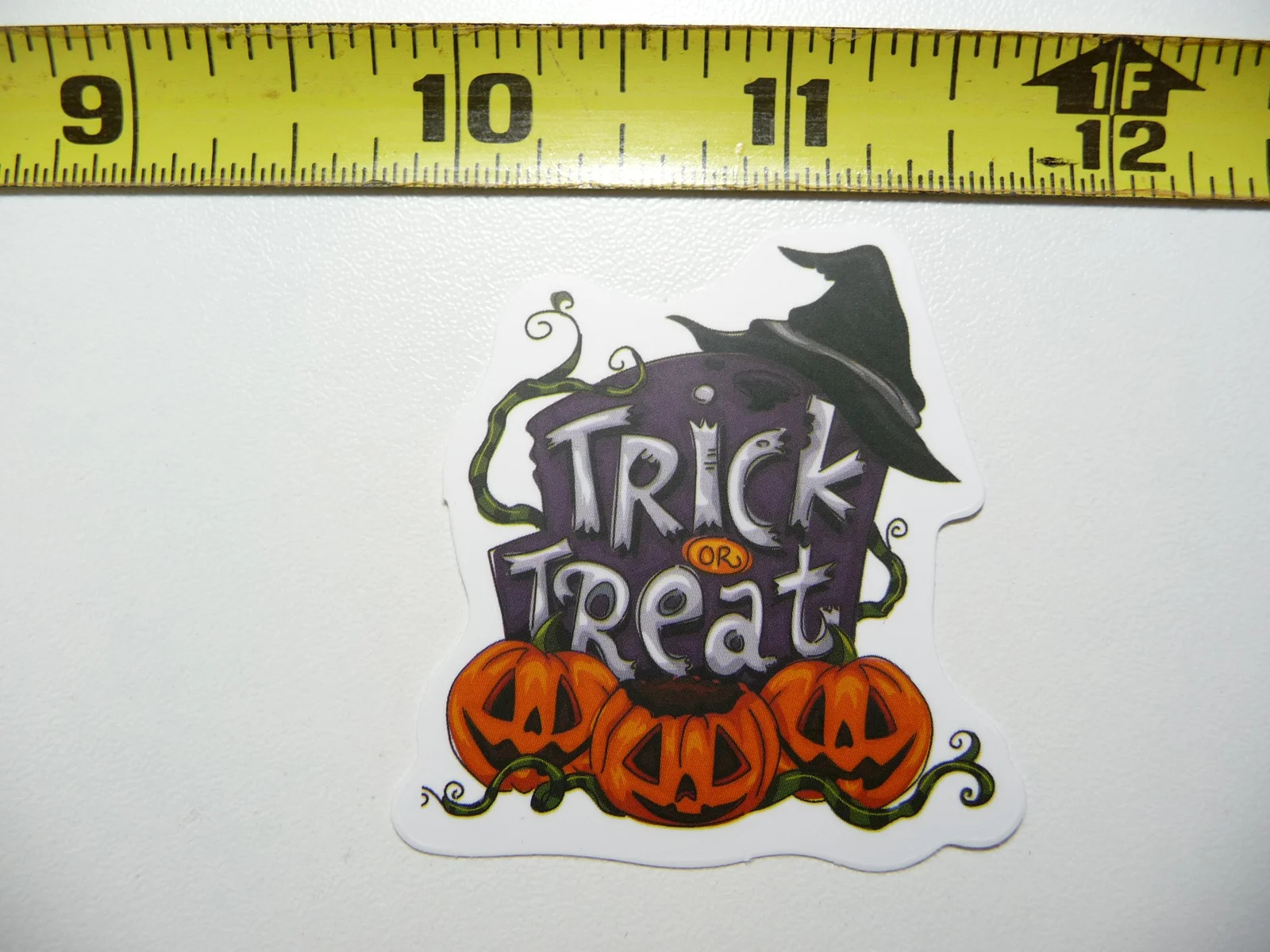 HALLOWEEN TRICK OR TREAT HEADSTONE PUMPKINS HAT SMALL STICKER DECAL FALL SEASON