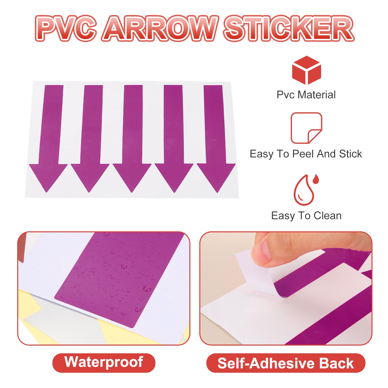 Arrow Sticker, (5×1.2 Inch, Purple) (40 Pcs), Waterproof Arrow Sign Sticker