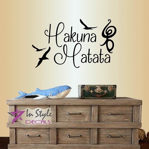 Wall Vinyl Decal Hakuna Matata Phrase Words Birds Kids Bedroom Sticker 311