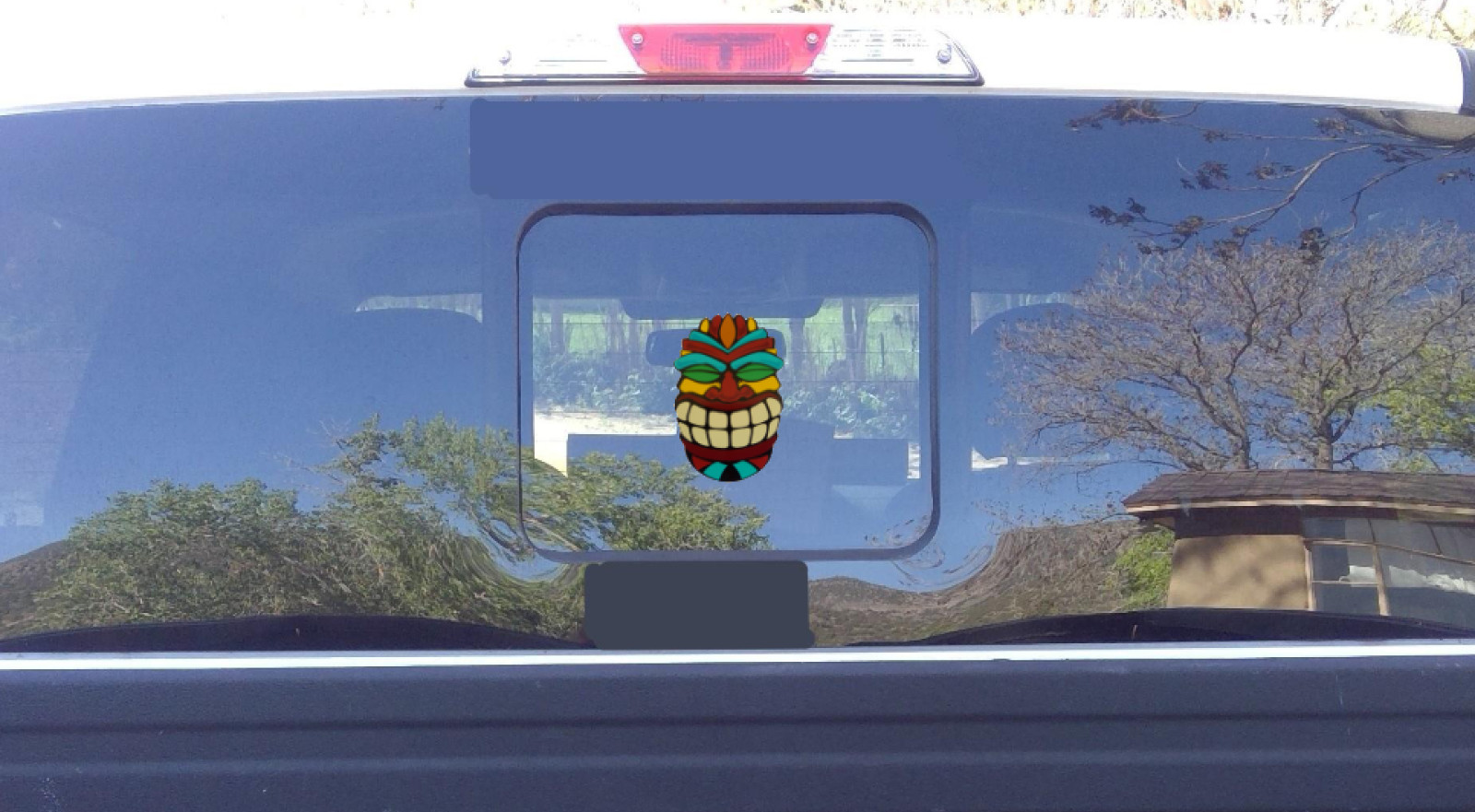 Large Tiki Totem Mask Permanent Vinyl Sticker. For Window, Airplane, Car, Truck