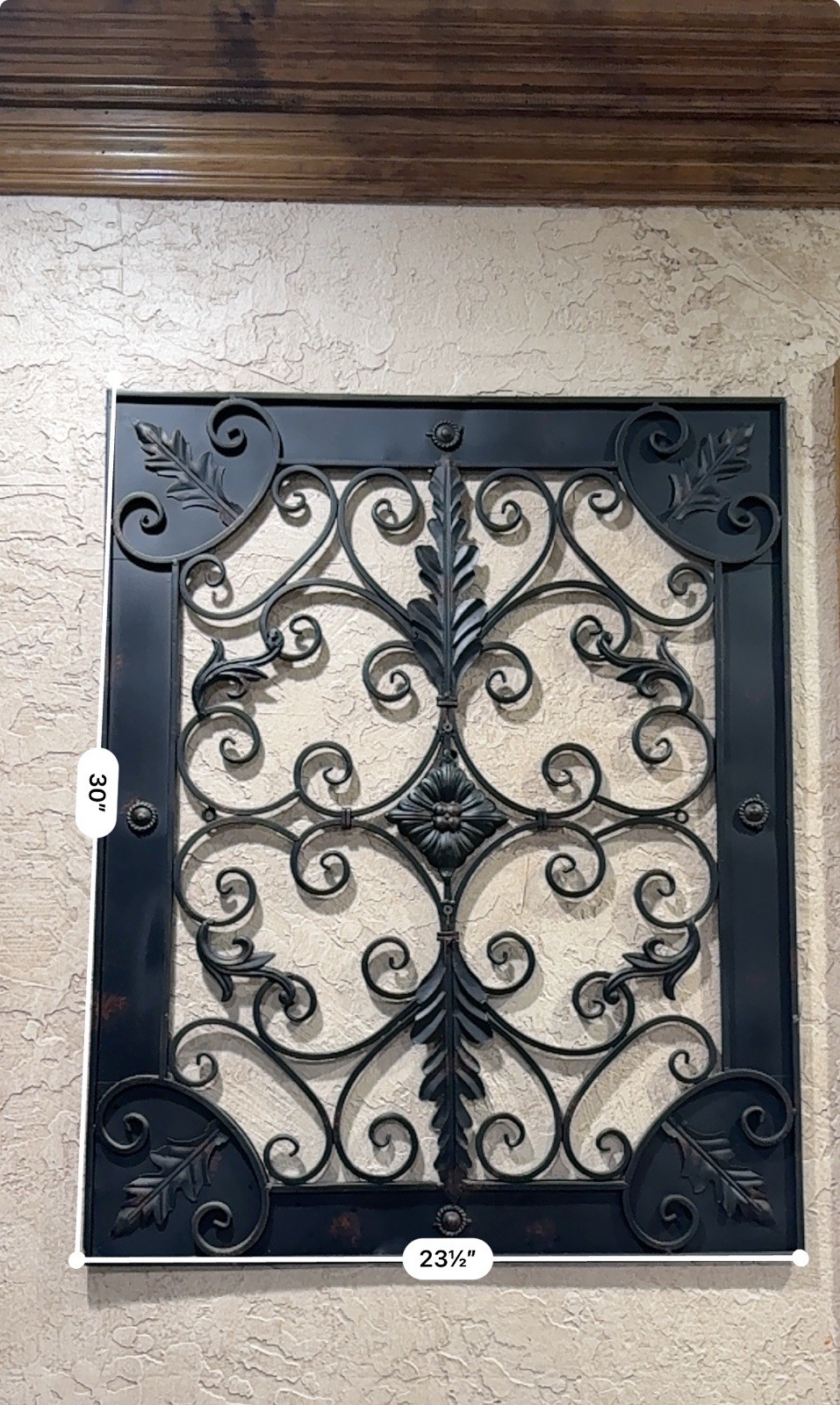 Large Wrought Iron Metal Wall Decor Scrollwork Floral 30” x 23.5” Black Vintage