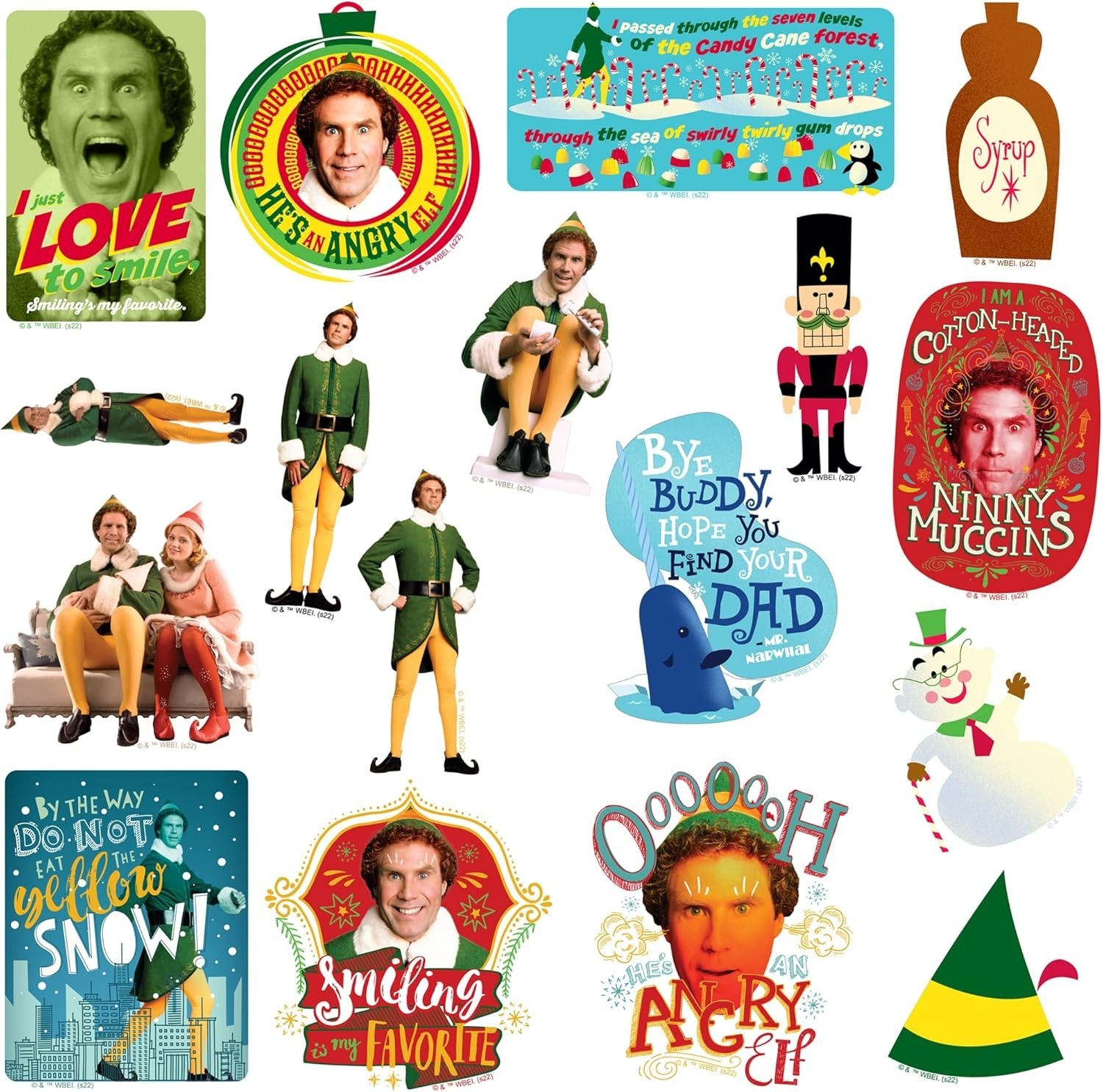 Buddy The Elf Sticker Funny Christmas Variety Pack Set of 50 Kids Gift Presents
