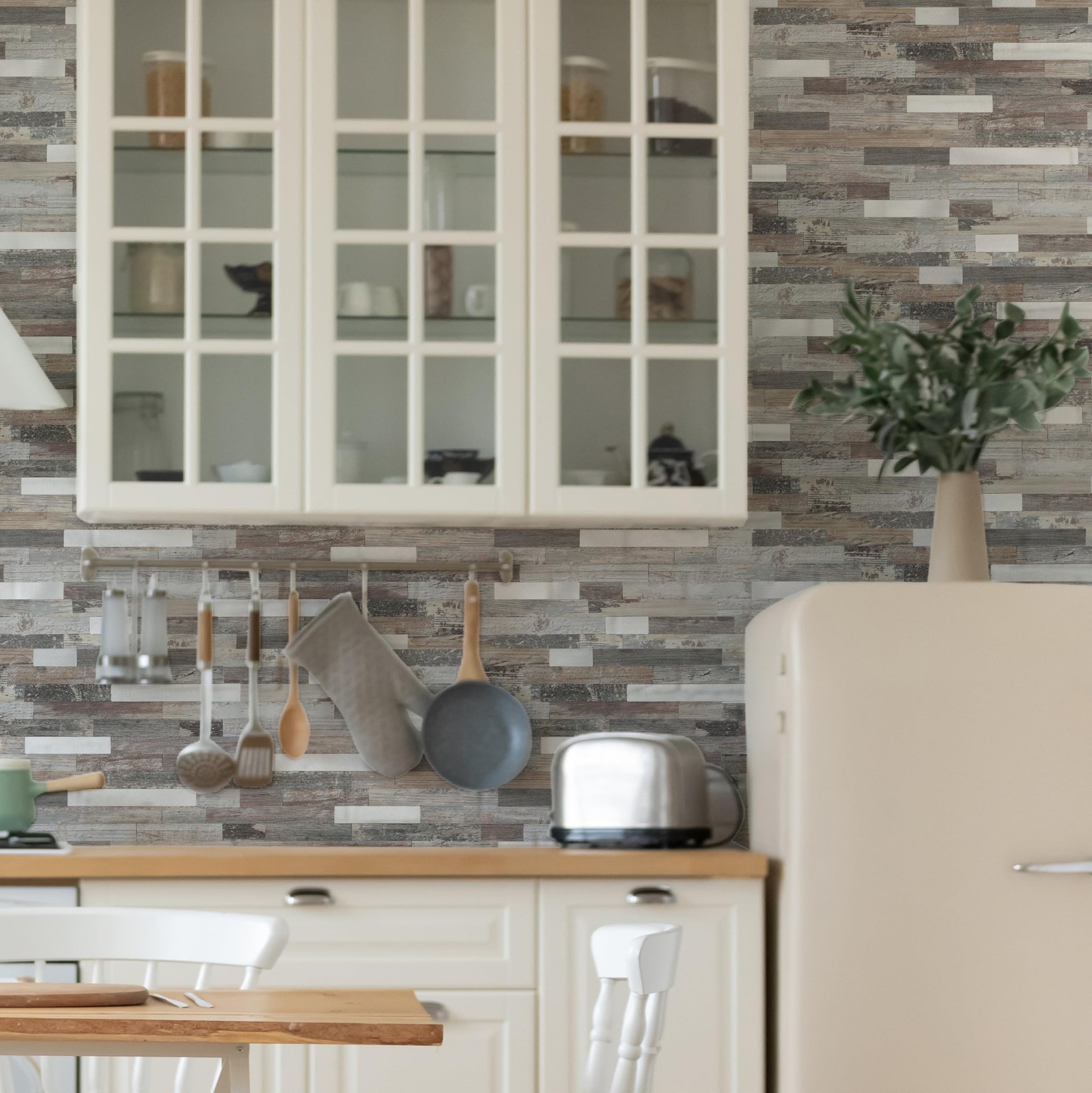 Yipscazo 2026 Upgrade Peel and Stick Wood Metal Tile Backsplash, Stick on Tiles