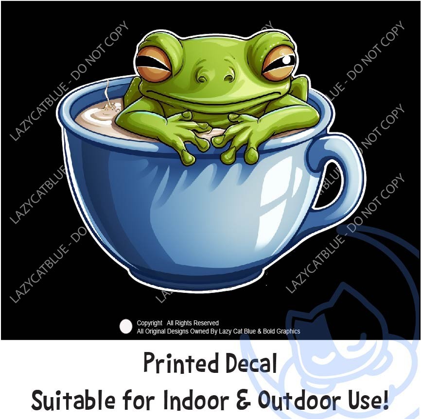 Frog in Coffee Cup Decal Sticker Caffeine First Tree Bull Toad Amphibian Love