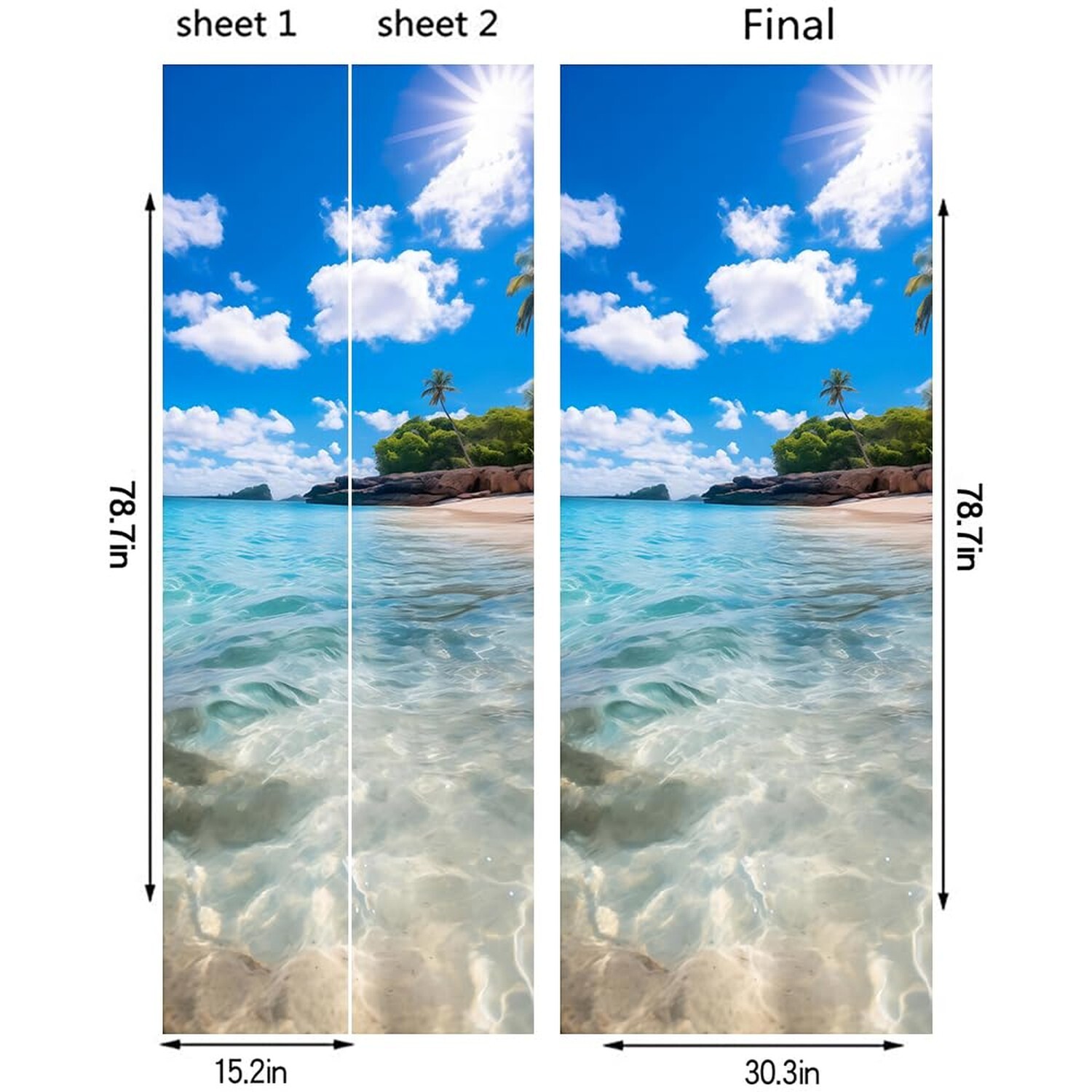 REDAMANCY Sunshine Island Beach Seashore Landscape Peel and Stick Door Sticke…
