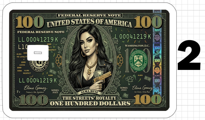 100 Dollar Bill Gangster Girl Credit Gift Debit ATM Card Skin Sticker Gun Note