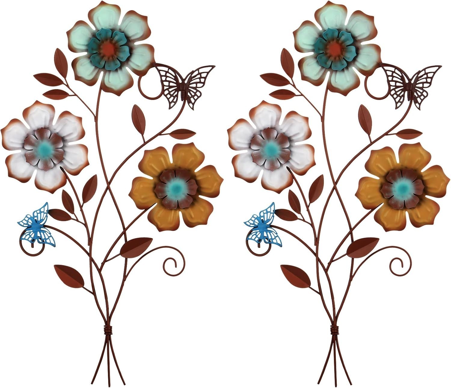 Rustic Hanging Floral Metal Wall Decor for Home – 2 Pieces