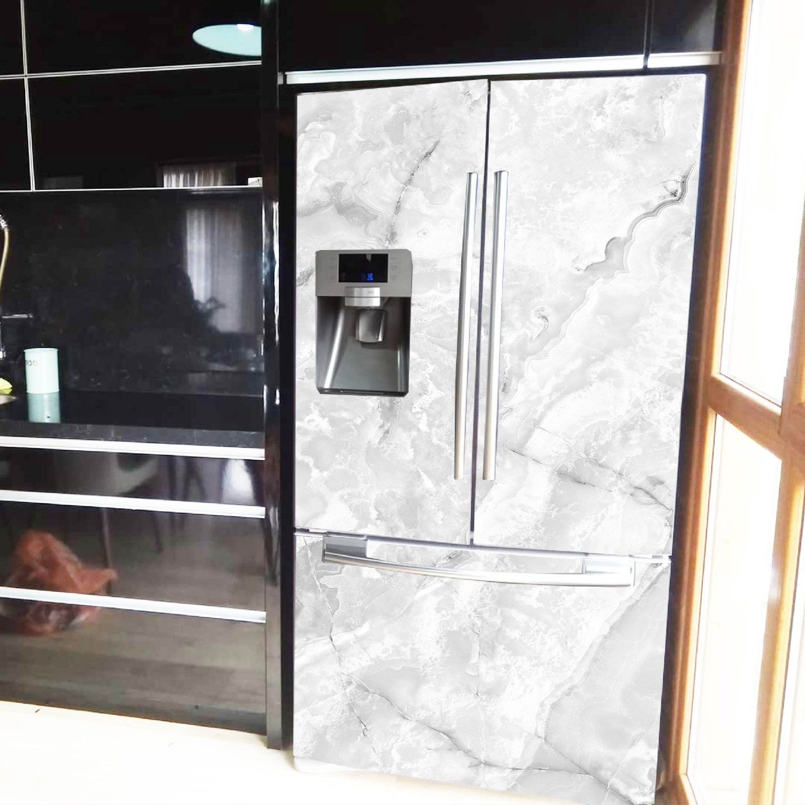 Marble Fridge Wrap Minimalist Style, Modern Kitchen Decor