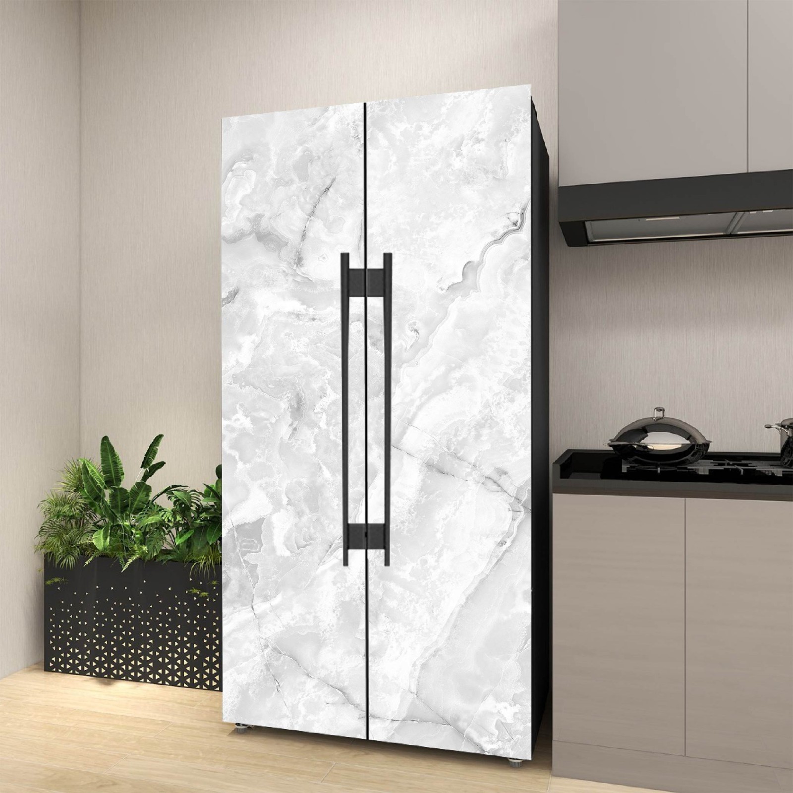 Marble Fridge Wrap Minimalist Style, Modern Kitchen Decor